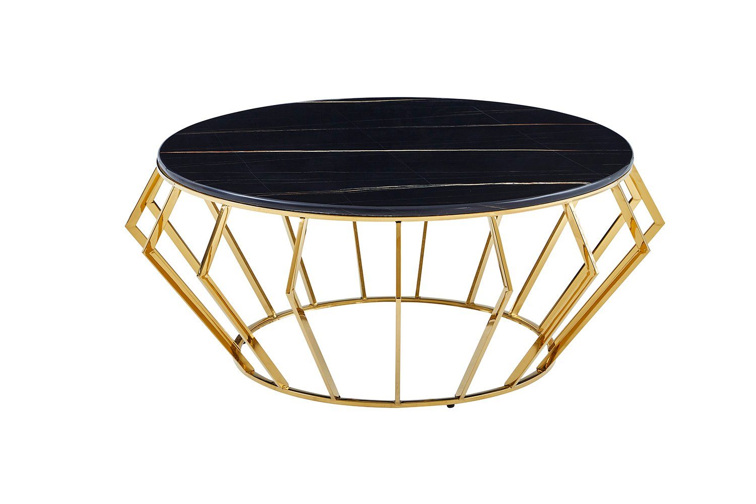 Gold aus m. Marmoroptik der Möbel Hochwertigen Schwarz Sofa Beistelltisch König Marmor), Echt (Tischplatte Couchtisch Metallgestell Tisch Gitter Runder