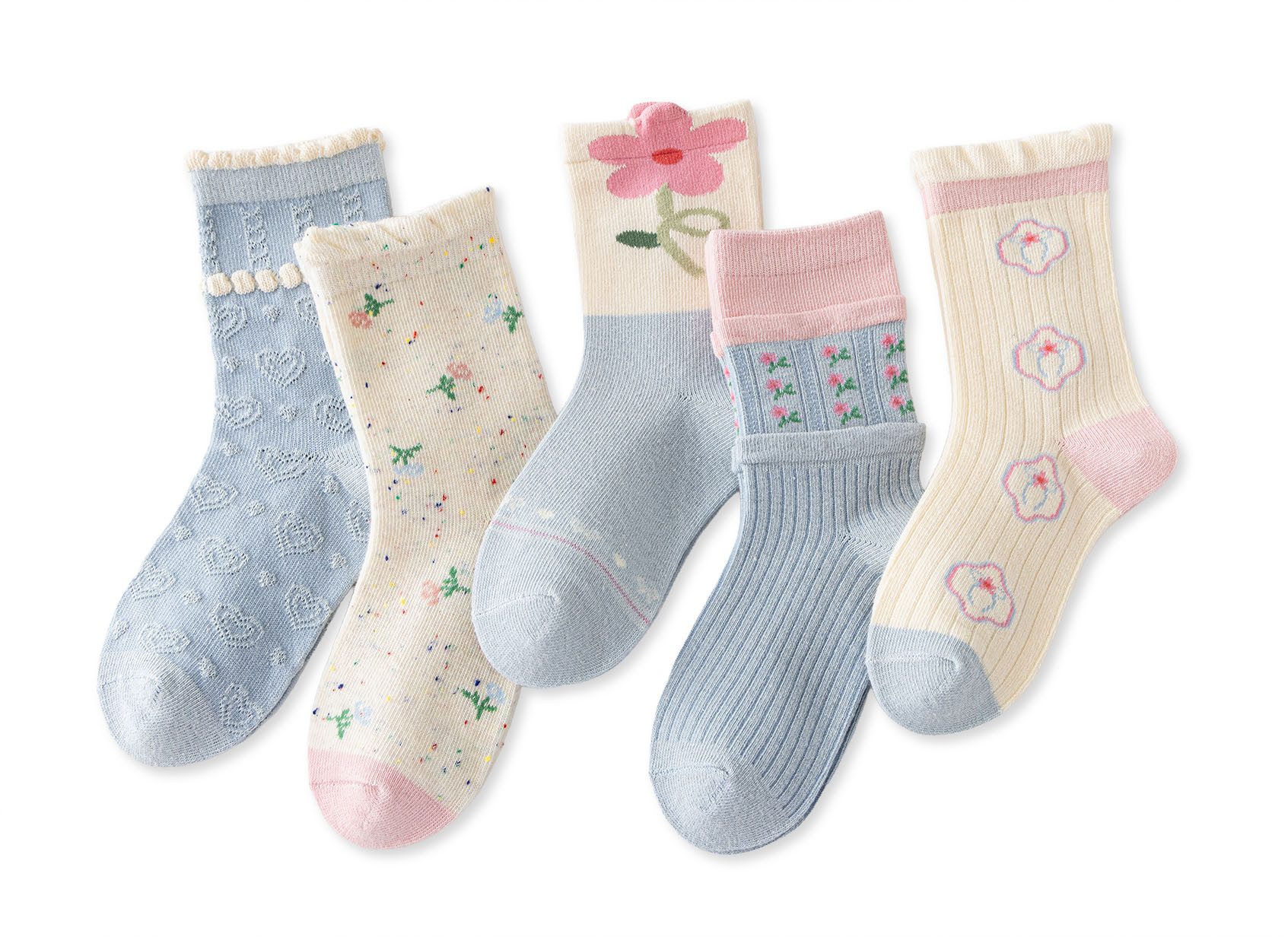 axy Socken Kinder Socken 5 Paar Multipack Mädchen–Blütenzeit Strümpfe (Set, 5er-Pack, 5 Paar) Geschenke Bunte Weich Neuheit Kindersocken