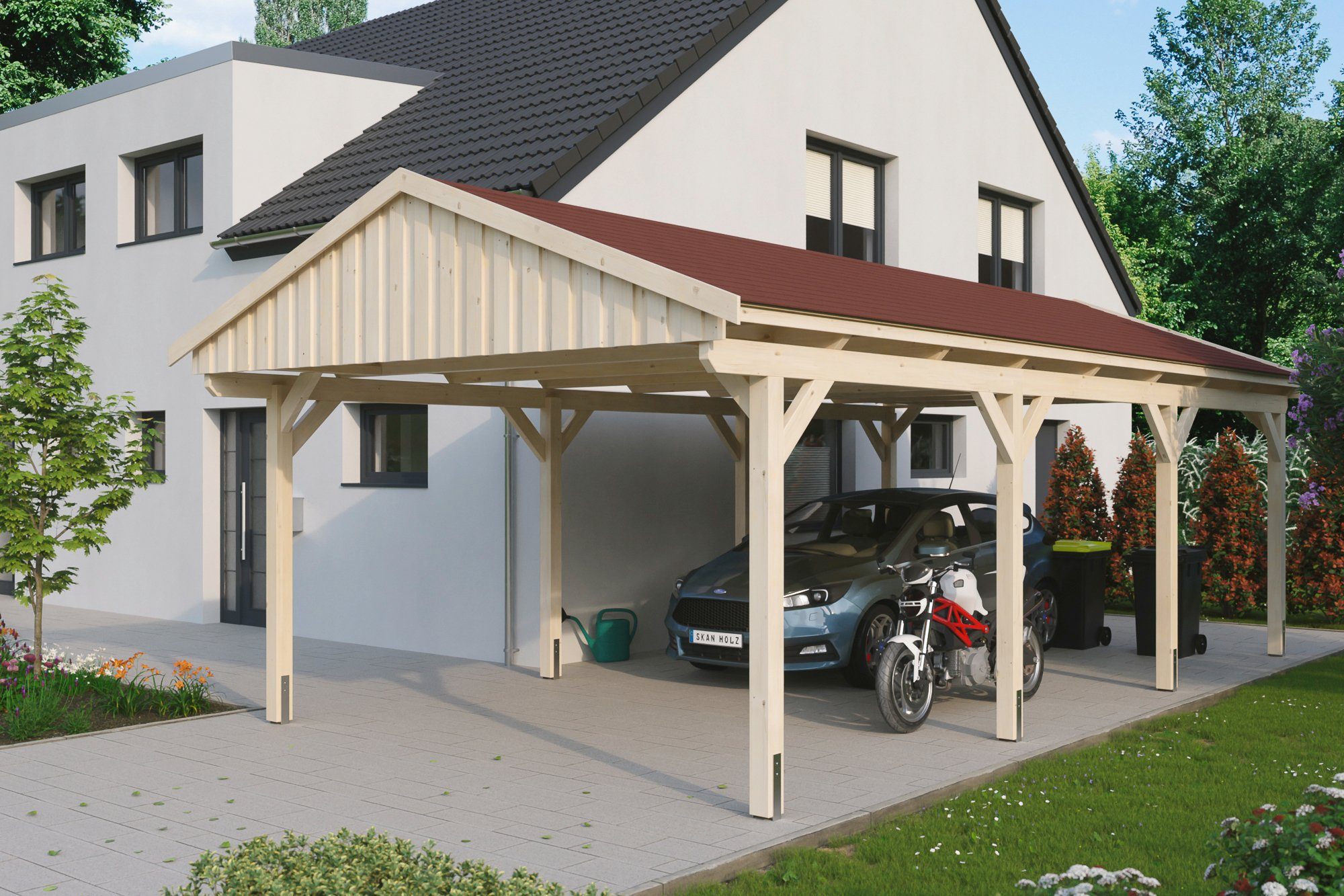 Tiefstpreisgarantie Fichtelberg, cm, cm Schindeln Einfahrtshöhe, 379 roten 423x808 BxT: mit Einzelcarport Skanholz