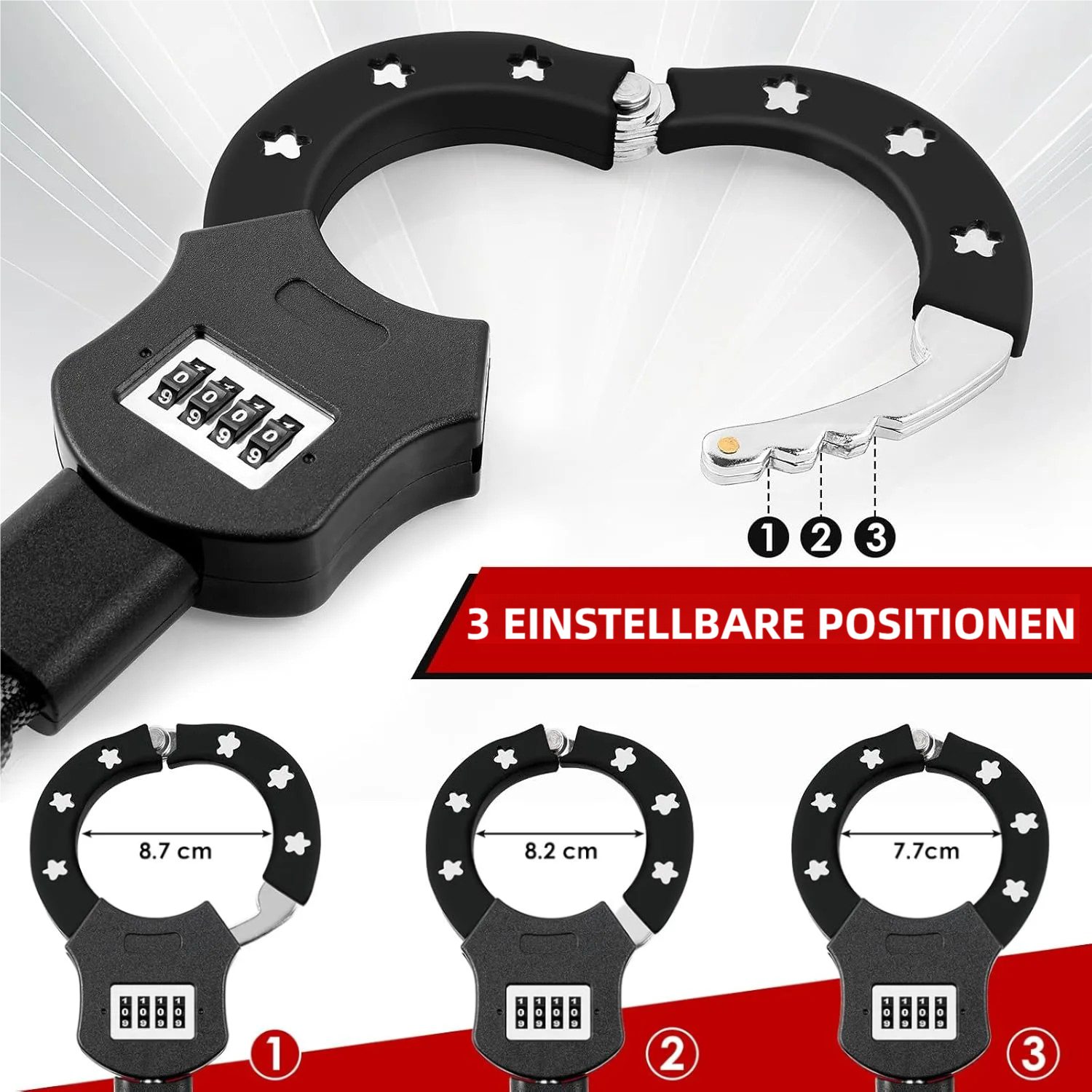 TLGREEN Kettenschloss E Scooter Schloss mit Zahlencode (8mm-Kettenglied Handschellenschloss, 93cm Hochsicherheits-Schlösser), mit 3L Wasserdichte Tasch