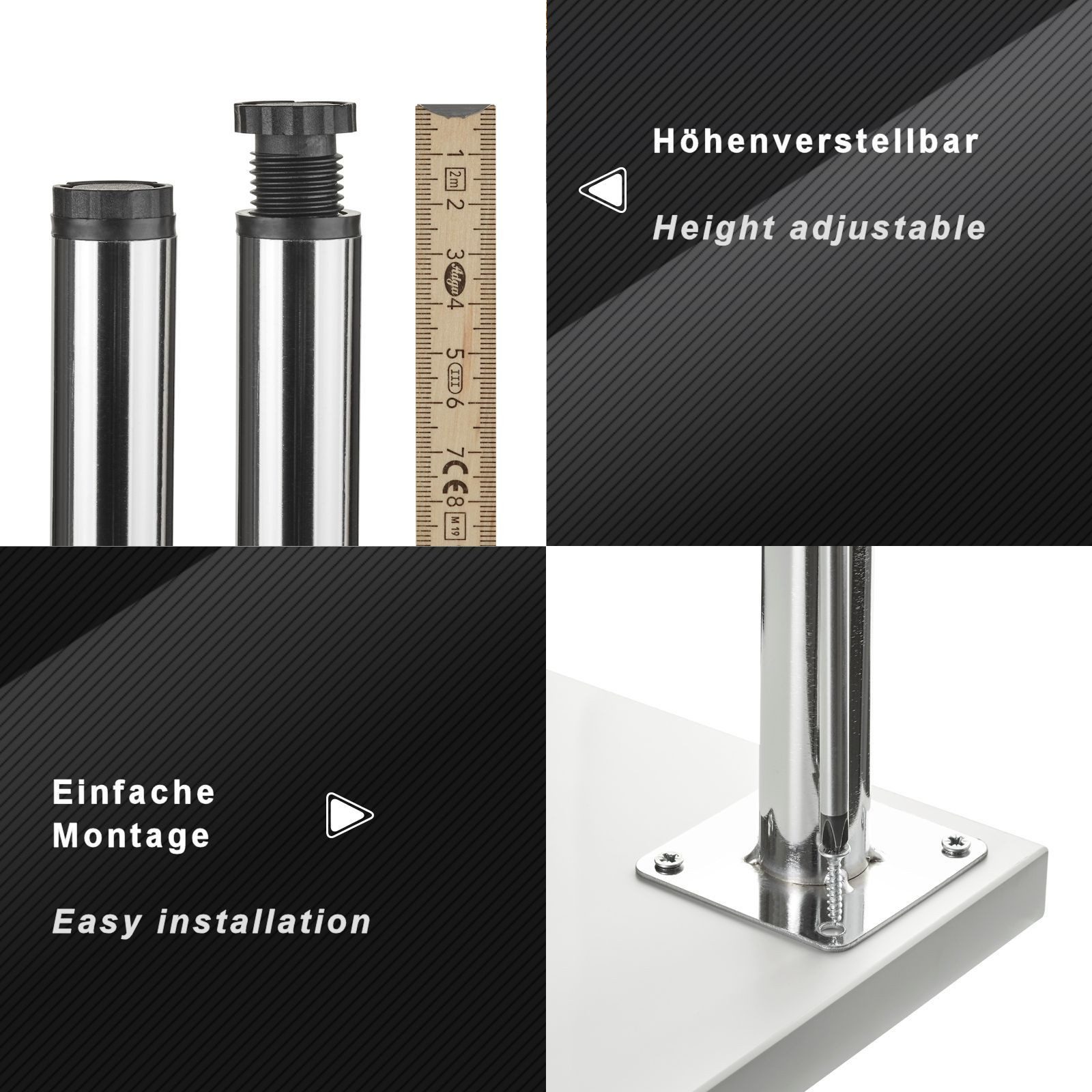 SO-TECH® Möbelfuß LIMA Ø 25 mm höhenverstellbar 10 mm Vitrinenfuß Sockelfuß, (Spar-Set, 4-St), Höhe 80 mm, Chrom poliert