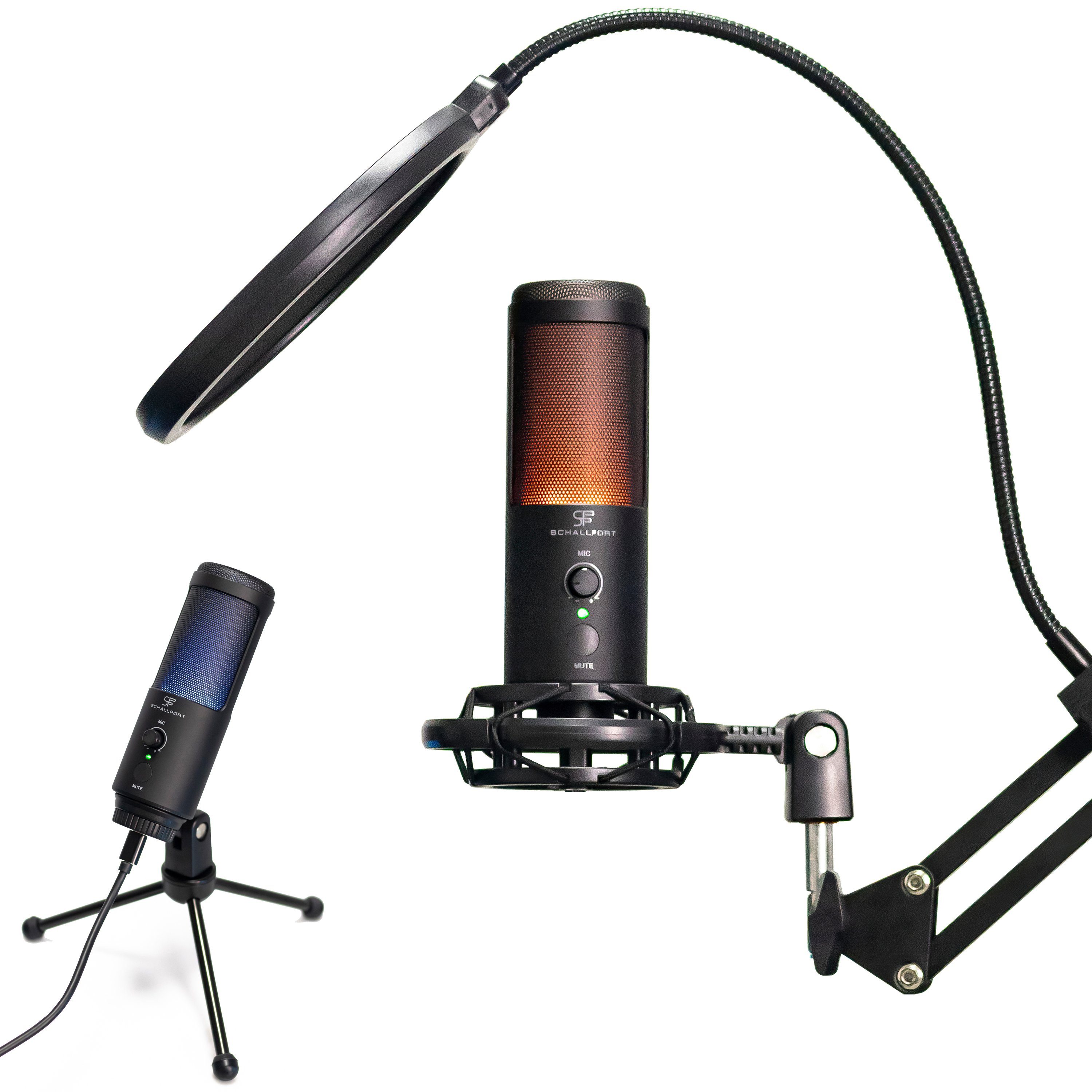SCHALLFORT Mikrofon Vibe7-RGB (7-teilig), RGB-Beleuchtung, USB-C Plug &  Play, AUX, Touch, Kondensator, Set