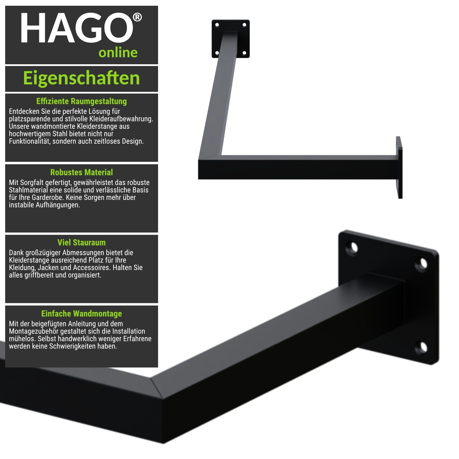 HAGO Kleiderstange Garderobenstange Kleiderstange Garderobe Halter Kleiders günstig online kaufen