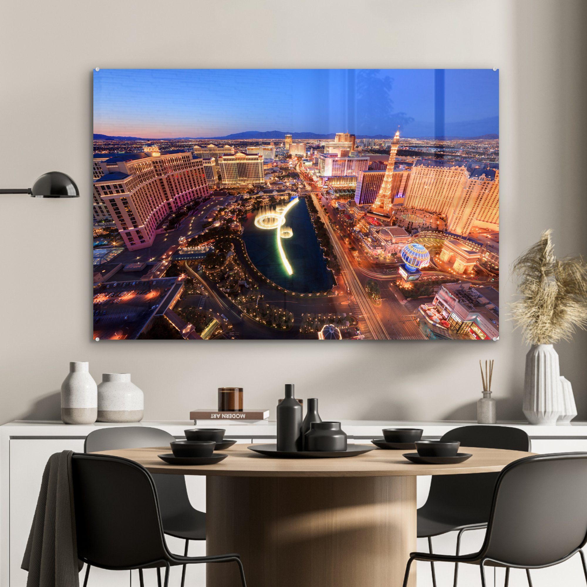 Acrylglasbilder St), (1 Acrylglasbild Vegas & - Kasino Eiffelturm, Las Wohnzimmer Schlafzimmer - MuchoWow