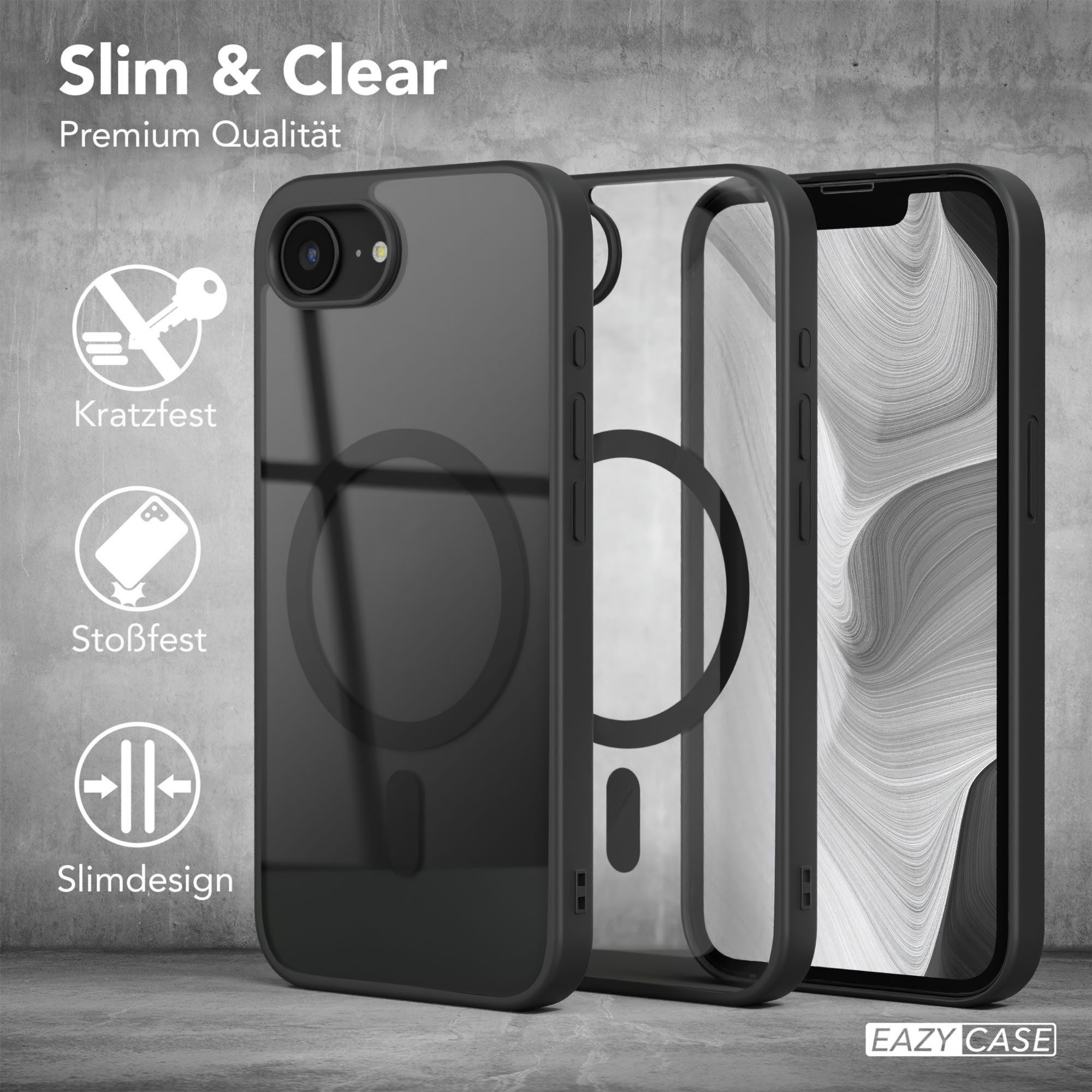 EAZY CASE Handyhülle Transparente Hülle mit MagSafe für iPhone 16e 6,1 Zoll, Qi Charging kompatibel, Silicon Case, Slimcover Displayschutz, Schwarz – Bild 5 von 5