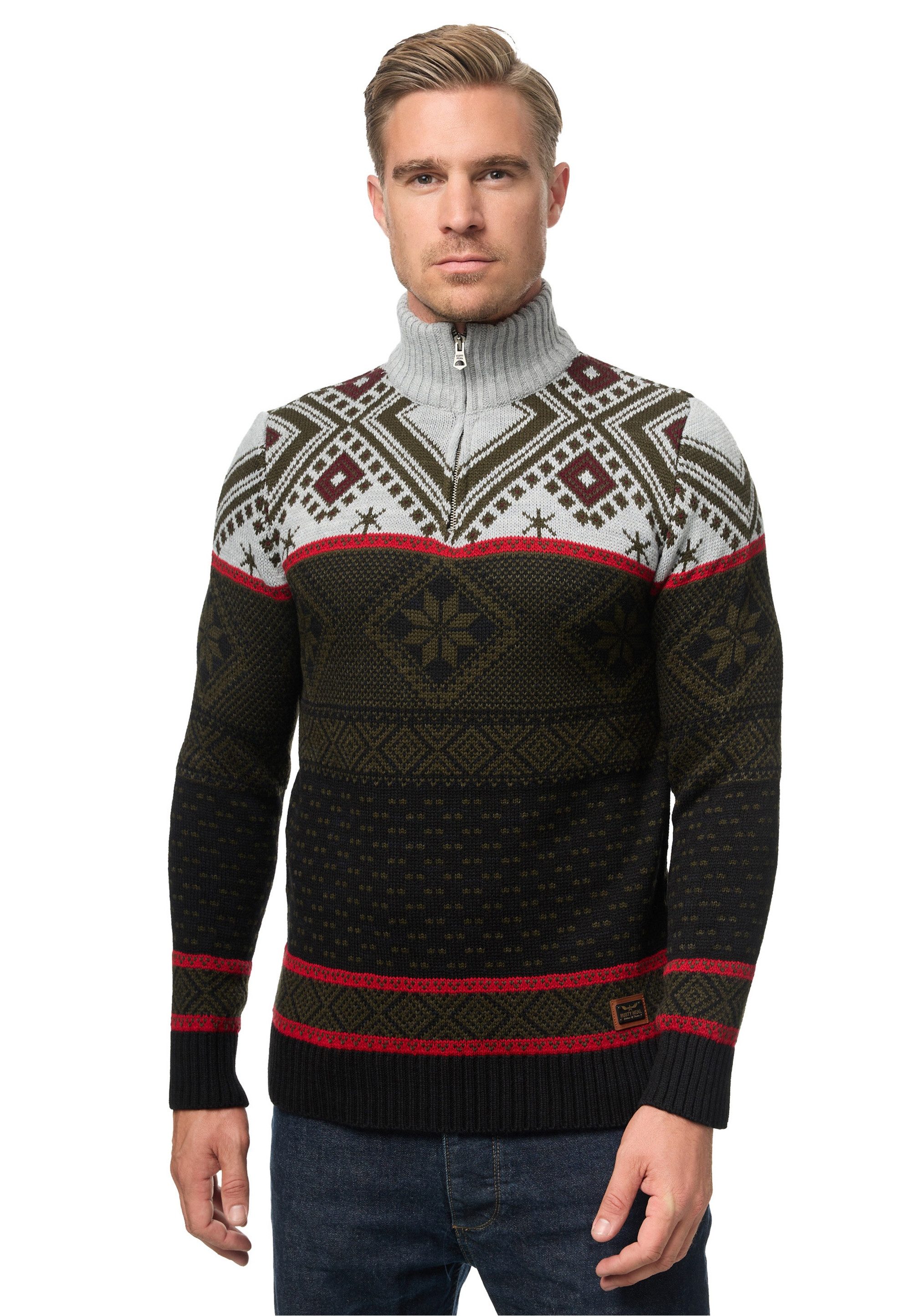 Rusty Neal Strickpullover mit winterlichem Muster