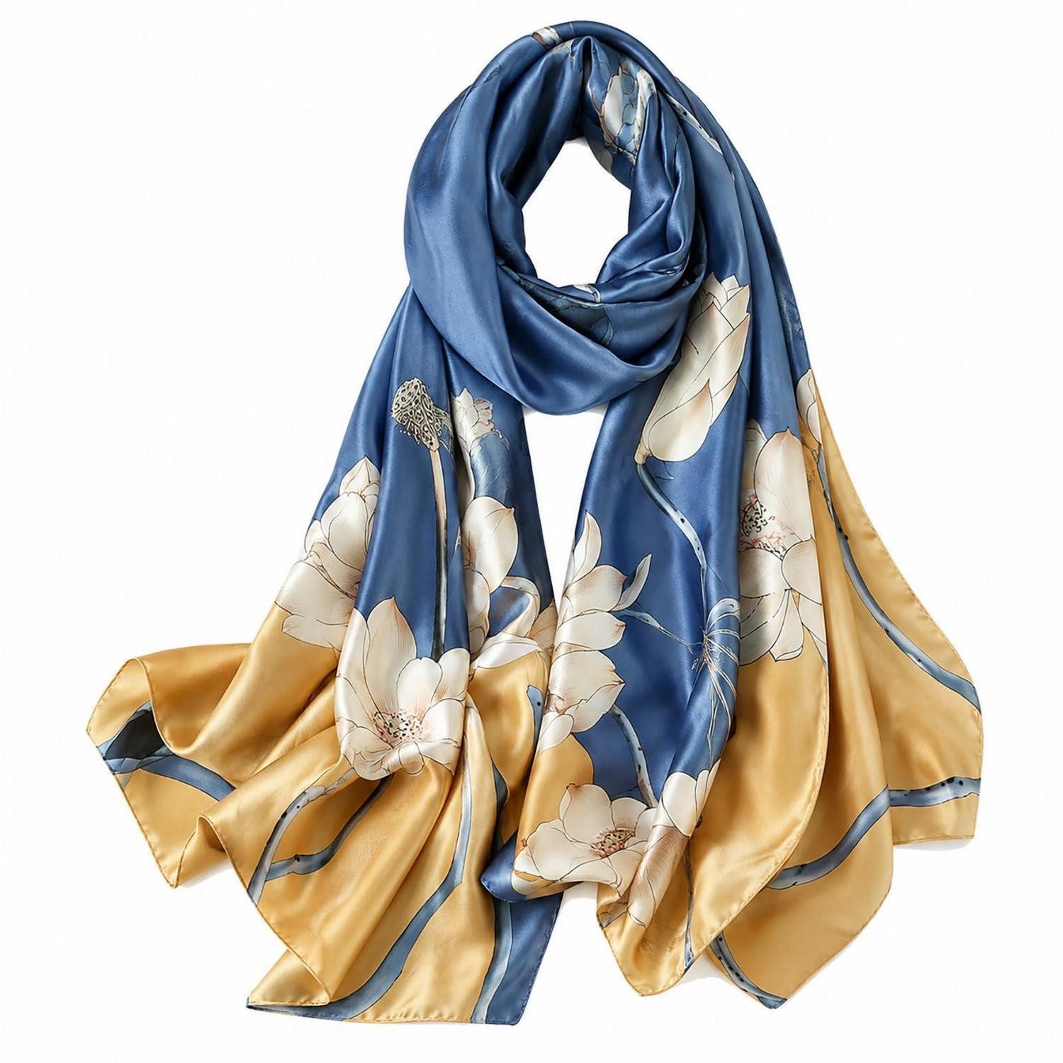 LuxusKollektion Seidenschal Seidenschal Damen Blume Blätter Druck 180x90cm, (1-St)