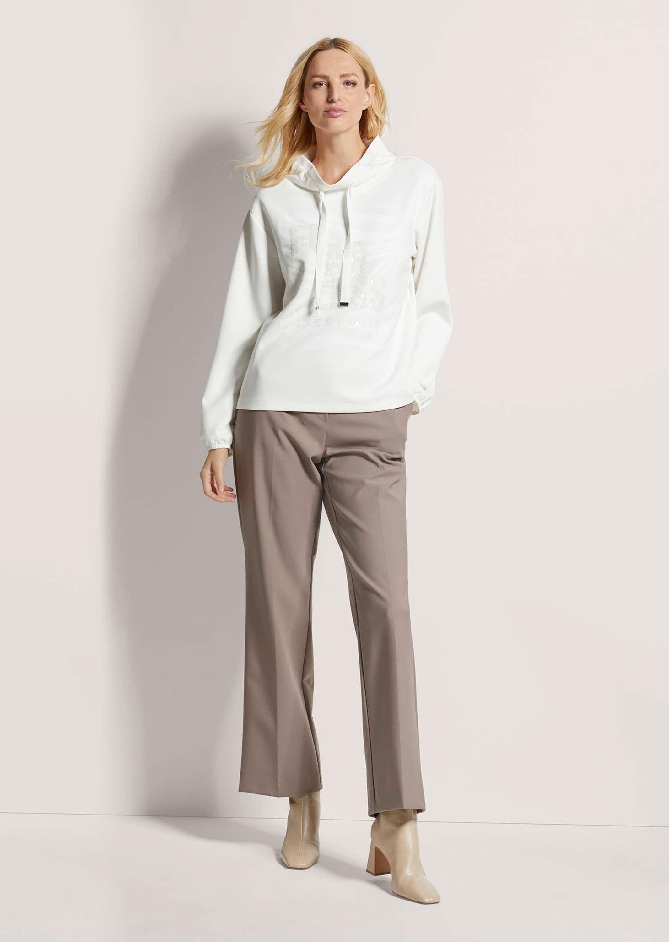 MADELEINE Langarmshirt Lässiges Sweatshirt mit Print Moderner Winterpullover mit Stehkragen, Bändchen-Durchzug und Langarm