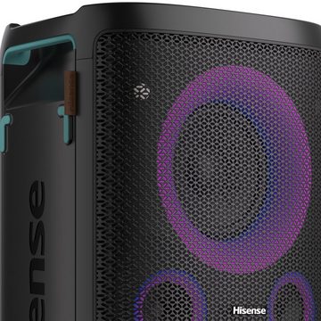 Hisense Party Rocker One Plus Lautsprecher (Bluetooth, 300 W, Kabelloses Aufladen furs Telefon, Oberfläche wasserdicht: IPX04)