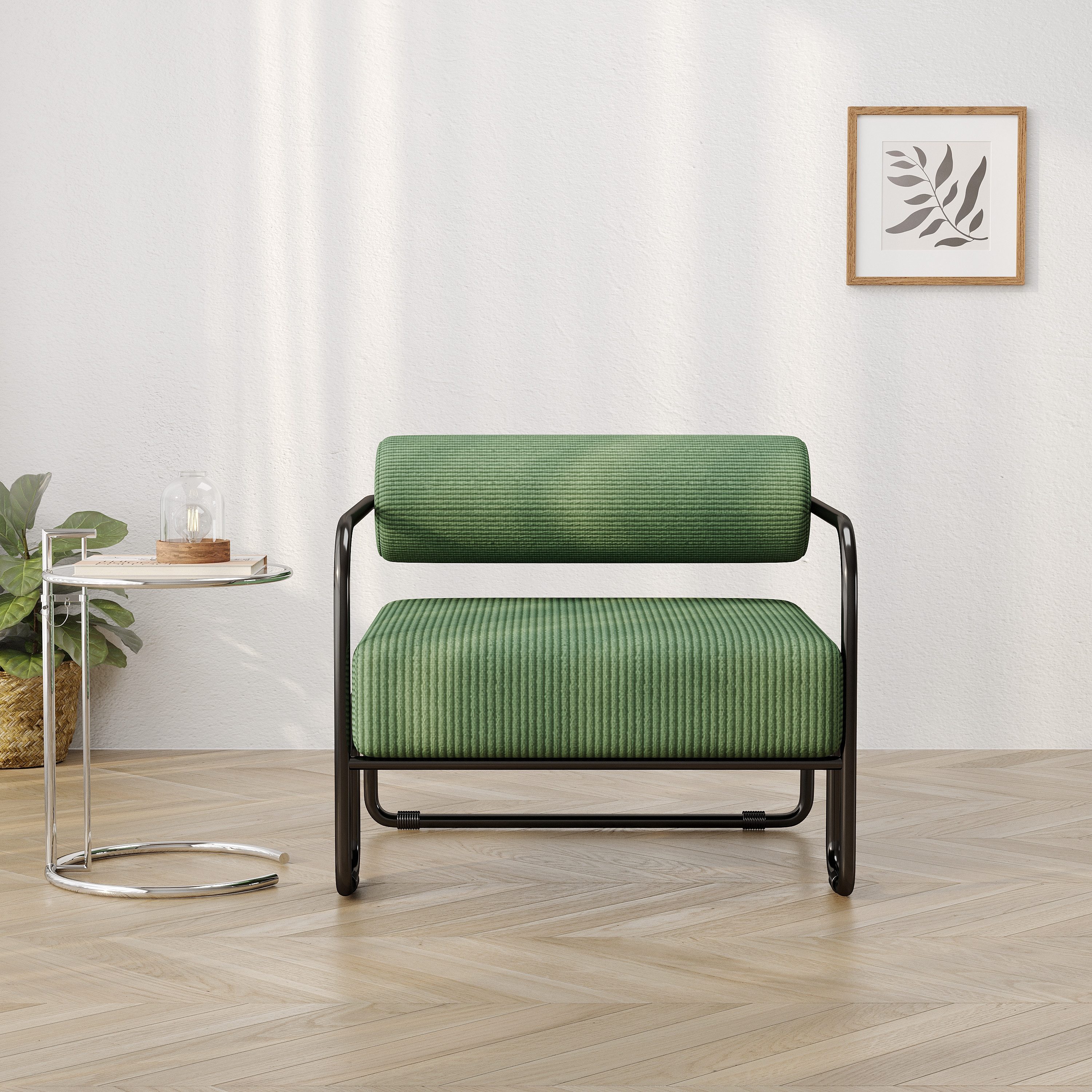Luckice Loungesessel Moderner Lounge-Sessel mit stilvoller Rückenlehne (68.5×73×70.5CM) –Bezug aus weichem Corduroy & schwarzem Metallgestell. Minimalistisches Design für Wohnzimmer, Schlafzimmer oder Büro. Indoor-Relaxsessel, Einzelsofa)