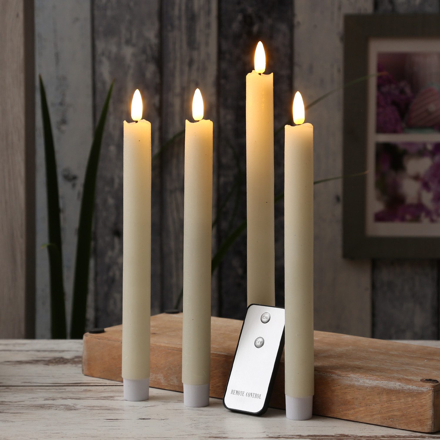 MARELIDA LED-Kerze LED Stabkerzen Tafelkerzen Dinnerkerzen mit Fernbedienung creme 4St, LED Classic, warmweiß (2100K bis 3000K)