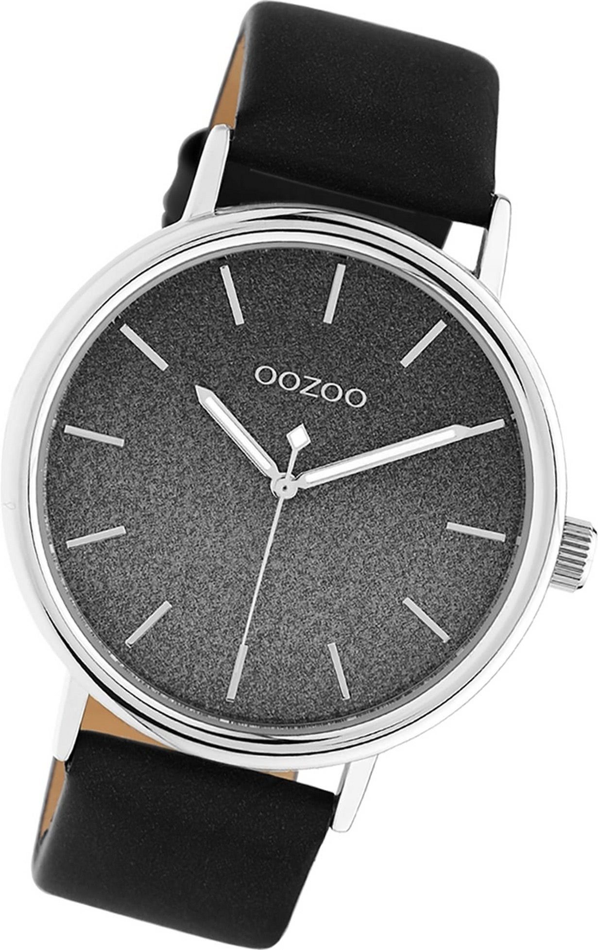 Analog, Oozoo Leder Uhr Damen OOZOO (ca. Damenuhr groß Quarzuhr Lederarmband C10939 rundes Gehäuse, schwarz, 42mm)