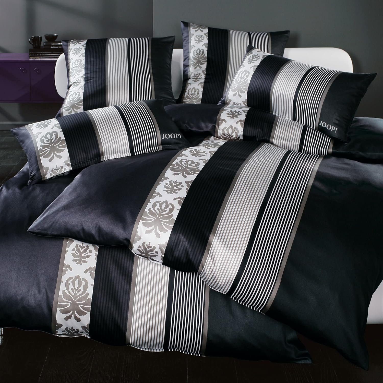 JOOP! Bettwäsche JOOP! Ornament Stripes 4022 Schwarz 09 40x80+155x200cm