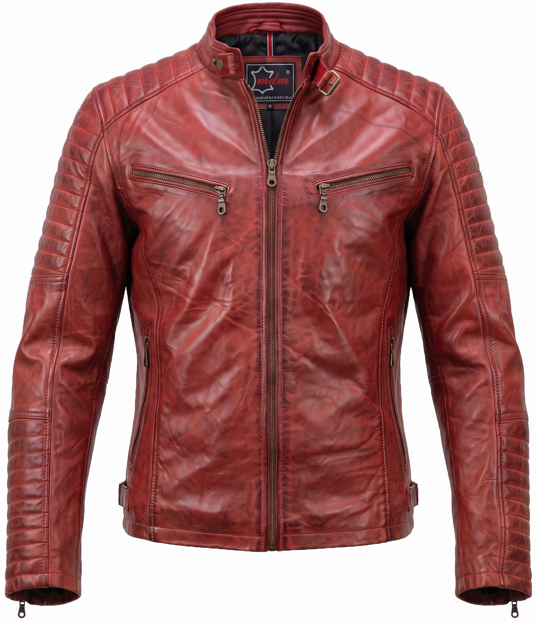 MDM Bikerjacke Herren Lamm Nappa Lederjacke Leichte Sommer Biker Lederjacke