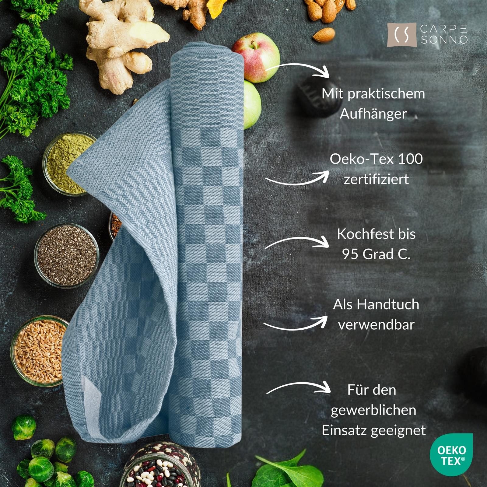 Carpe Sonno Geschirrtuch Grubentuch 100% Baumwolle Zwirn Qualität Allzwecktuch Küche Kochfest, (Spar-Set, 10-tlg., 10 Grubentücher), Gastro Geschirrhandtuch mit Aufhänger Must Have Wohnung Haushalt