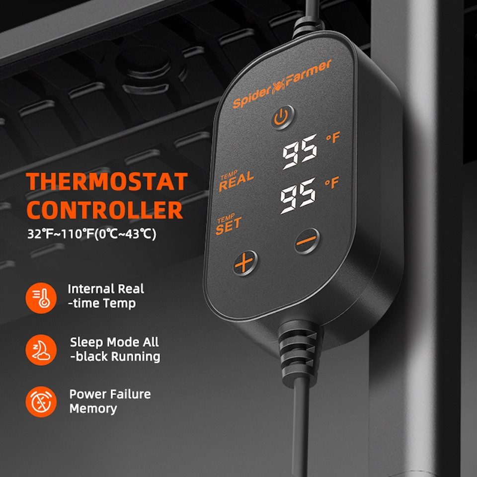 Spider Farmer Heizmatten Spider Farmer Heizmatte 52x25 cm mit Thermostat, Heizmatte für Keimlinge und Stecklinge mit Thermostat
