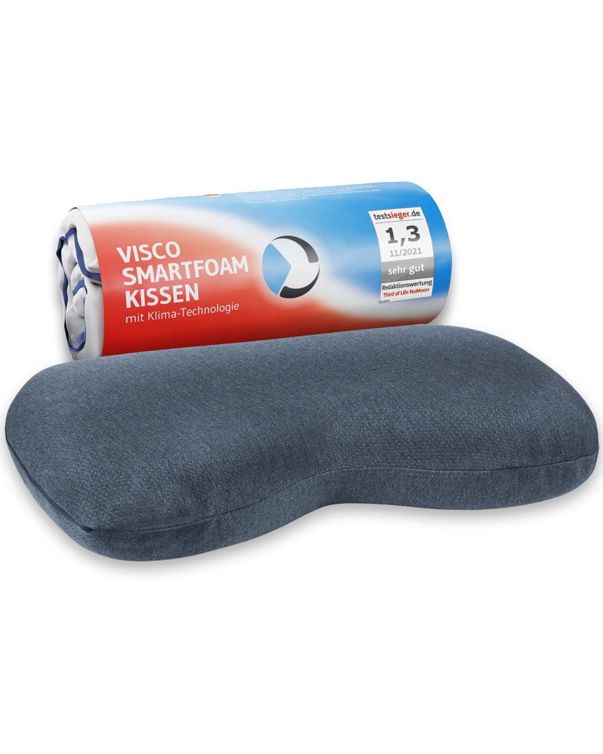 Third of Life Seitenschläferkissen NuMOON Thermic QuickDry, Visco Schaum Kissen mit Bambus-Aktivkohle, Schnelltrocknender Bezug