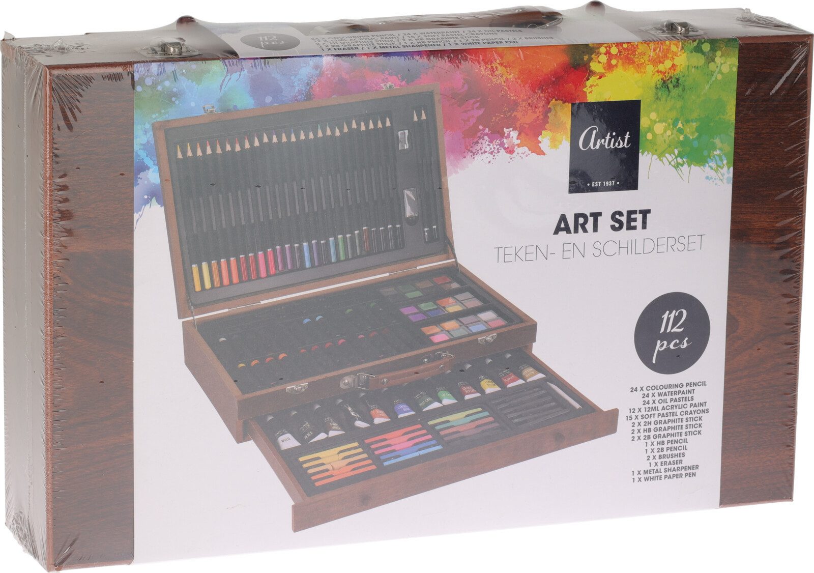 Koopman Kreativset Malset Zeichenset Koffer Holz 112tlg, (Set, 112-tlg., Packung), Buntstifte, Graphitstifte, Wachsmalkreide, Tuschfarbe, Pinsel