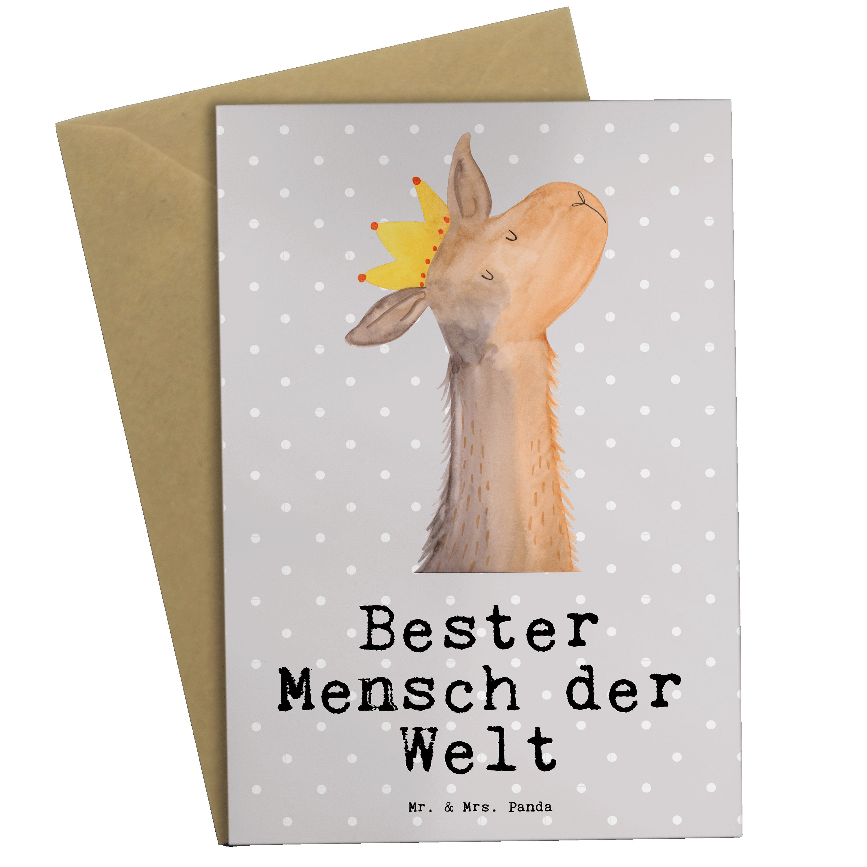Mr. & Mrs. Panda Grußkarte Lama Bester Mensch der Welt - Grau Pastell - Geschenk, tollster Mensc