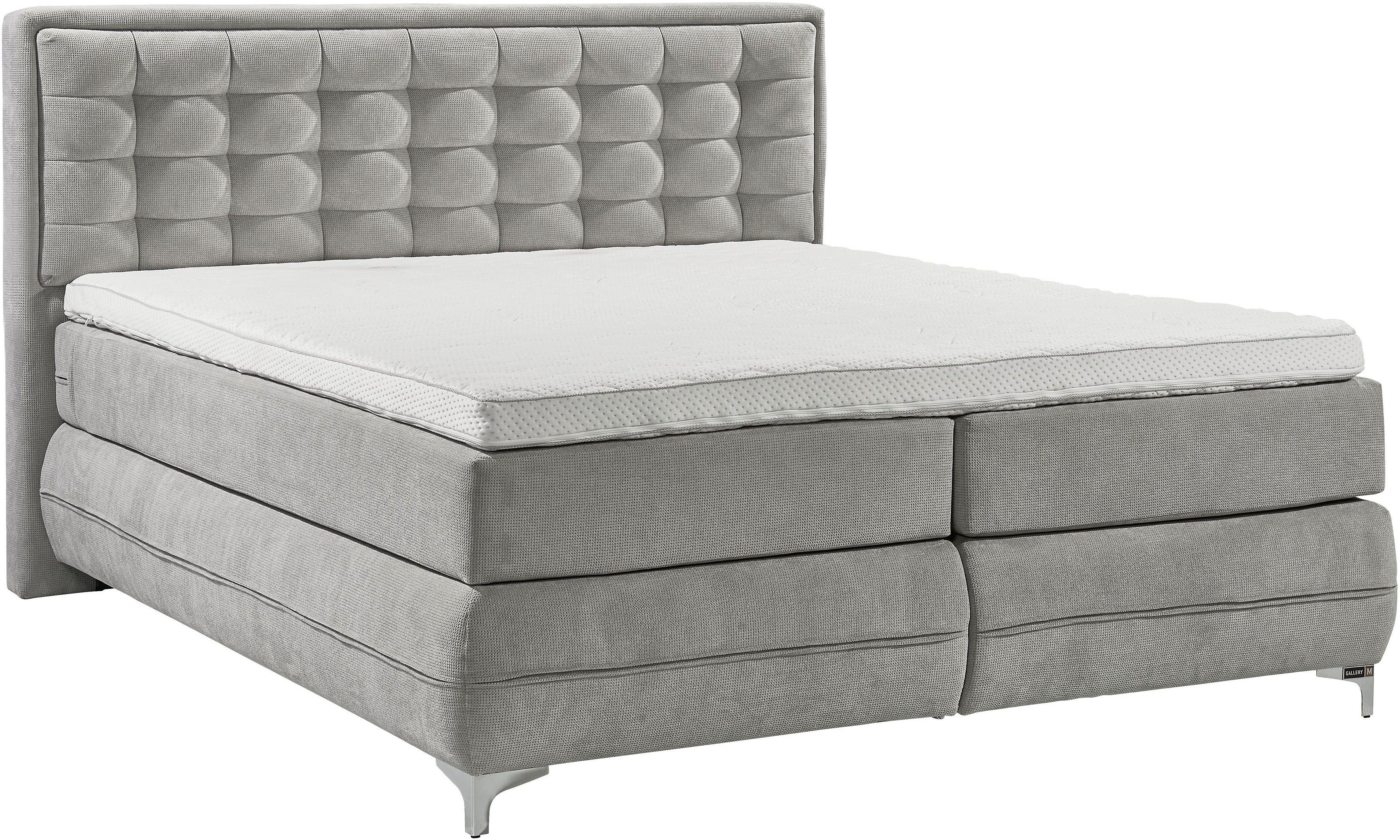 Musterring Boxspringbett Dubai, Winkelfuß in Chrom, 3 Härtegrade, Kopfteil in Kassettensteppung