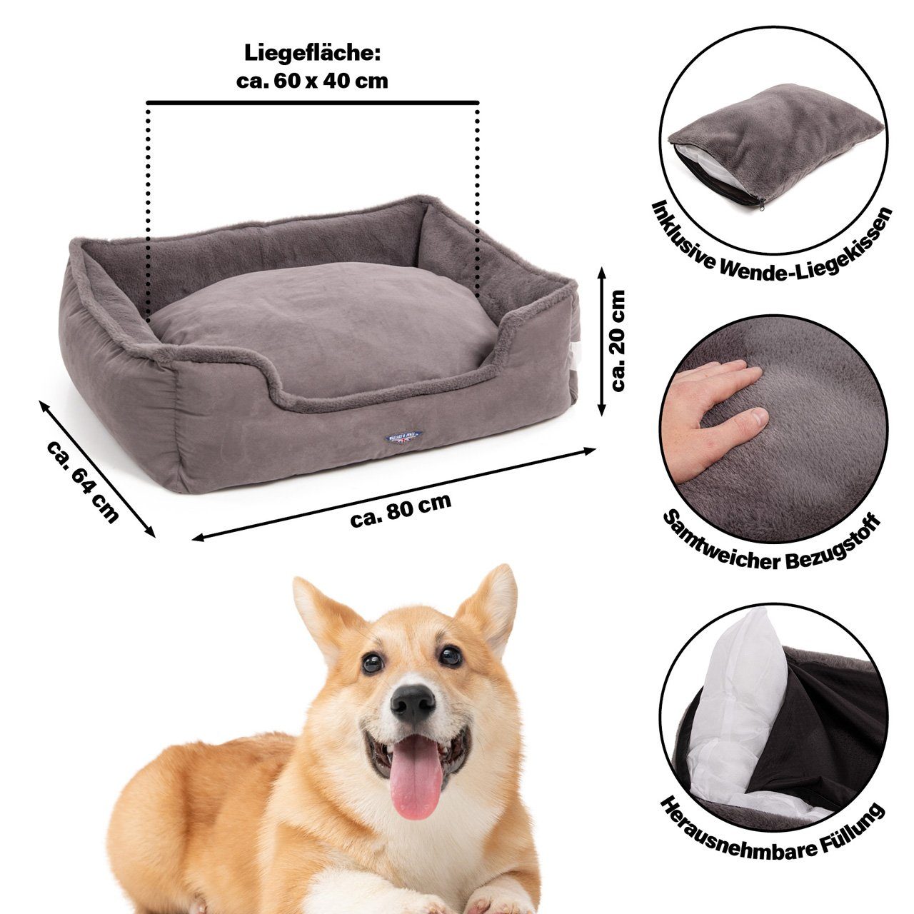 Wallace & Jones Hundekorb Hundebett Harmony, das nachhaltige eco-Hundebett, rutschfest, ca. 50 x 40 x 15 cm
