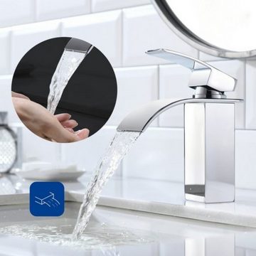 CECIPA pro Waschtischarmatur Einhebel-Badezimmerarmatur, Wasserfall-Wasserhahn für Badezimmer,Chrom (Wasserhahn aus Edelstahl, 1-St., Einhand-Waschtischarmatur) Ventilkern aus Keramik