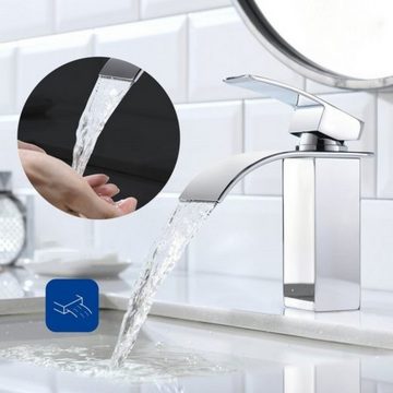 CECIPA Waschtischarmatur Einhebel-Badezimmerarmatur, Wasserfall-Wasserhahn für Badezimmer,Chrom