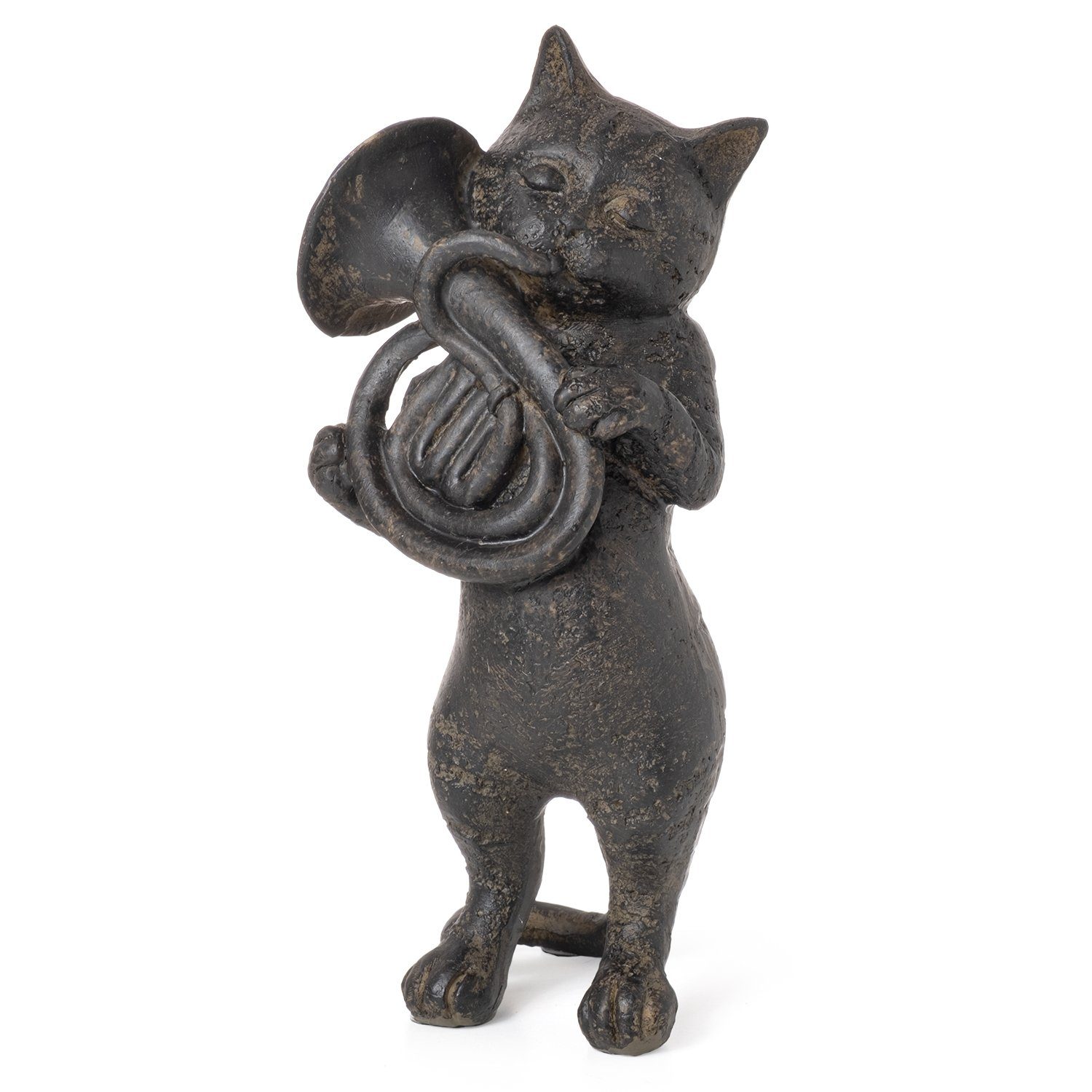 Gartenfigur Dekofigur Instrument, Skulptur Dekofigur Dekoration Figur mit Tuba Figur Kätzchen Katze Statue Katzen Deko Moritz