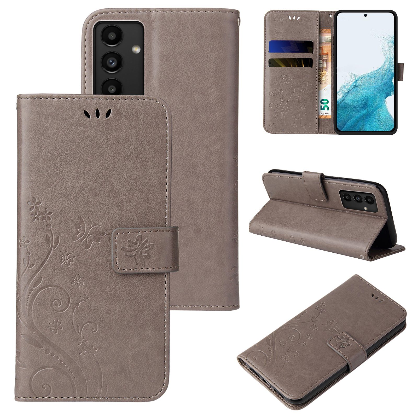 Tec-Expert Handyhülle Cover Tasche Hülle für Samsung Galaxy A54 5G 6,4 Zoll, Klapphülle Case mit Kartenfach Fliphülle aufstellbar, Motiv Blumen
