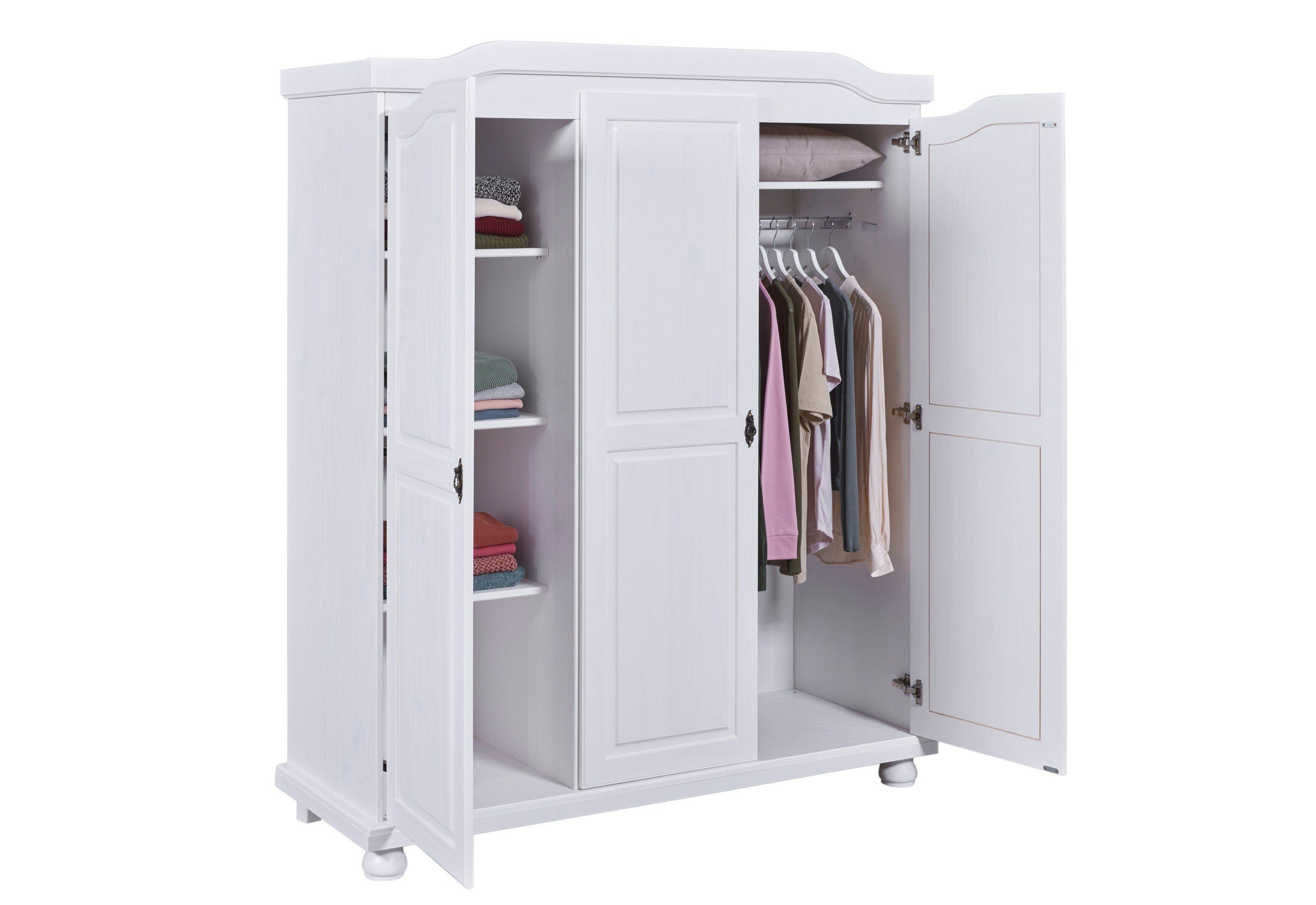 freiraum Kleiderschrank Bastian (BxHxT 150 x 180 x 56 cm) aus Massivholz in Weiss mit 3 Türen und 5 Einlegeböden