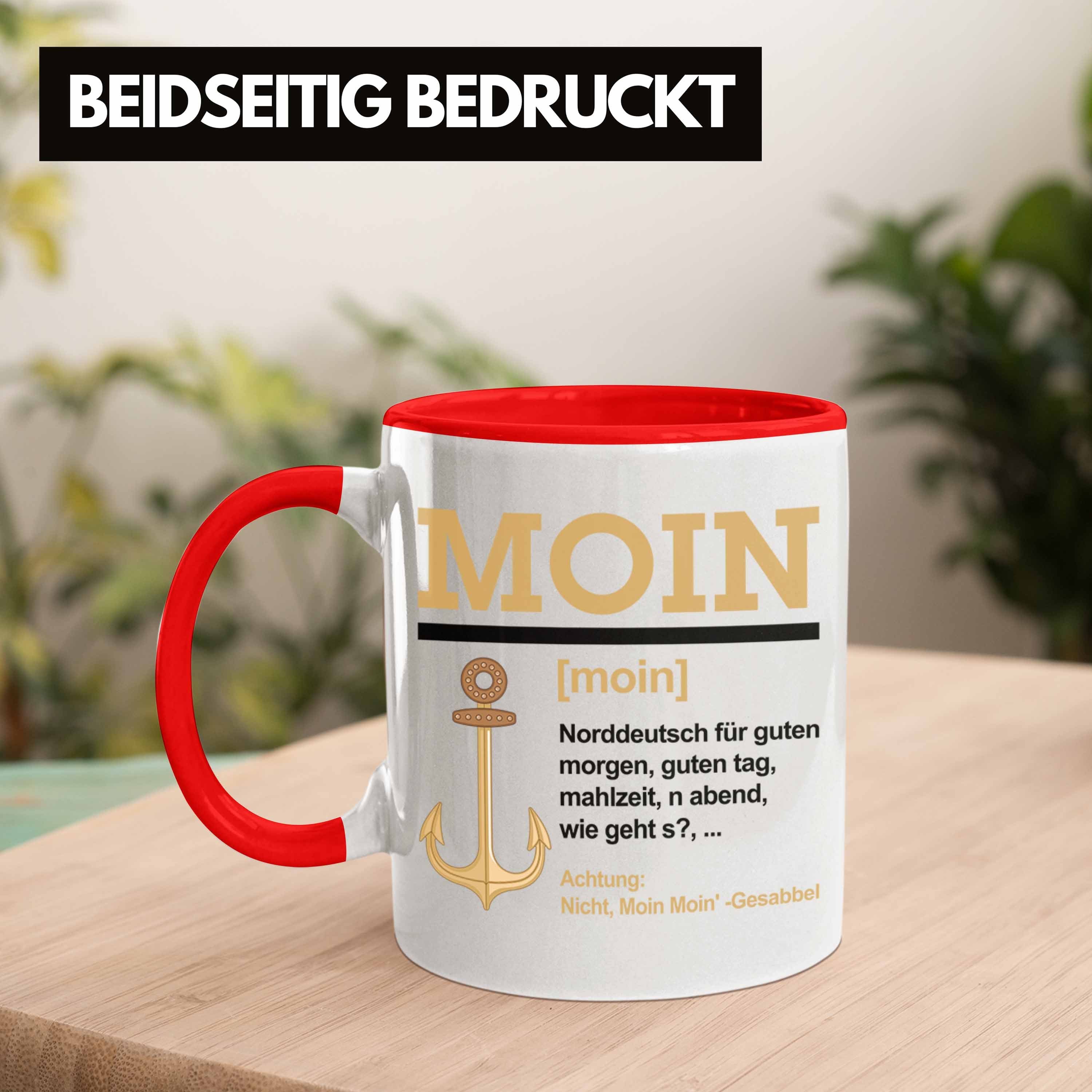 Trendation Tasse Moin Tasse Kaffeetasse Norddeutschland Slang Rot Geschenk