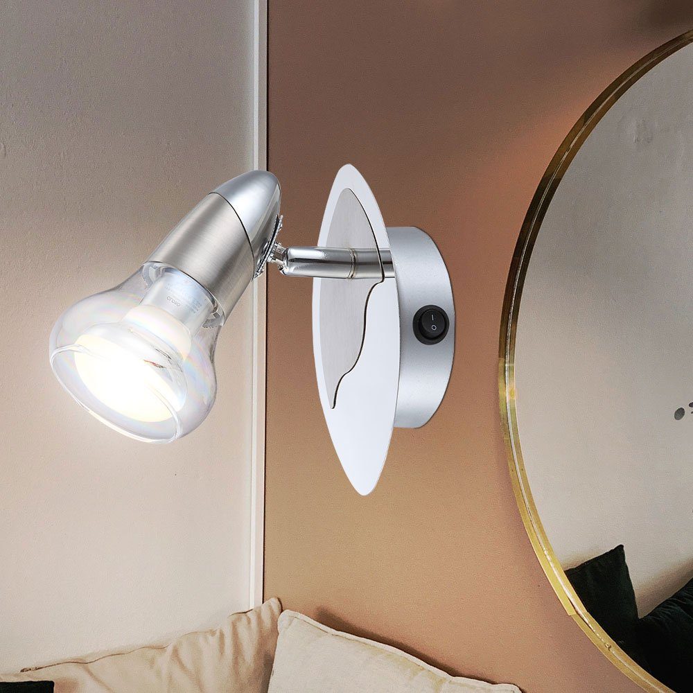 Globo LED Wandleuchte, Glas Leuchtmittel schwenkbar Spotleuchte LED Chrom Wandspot inklusive, Wandleuchte Warmweiß, Nickel matt