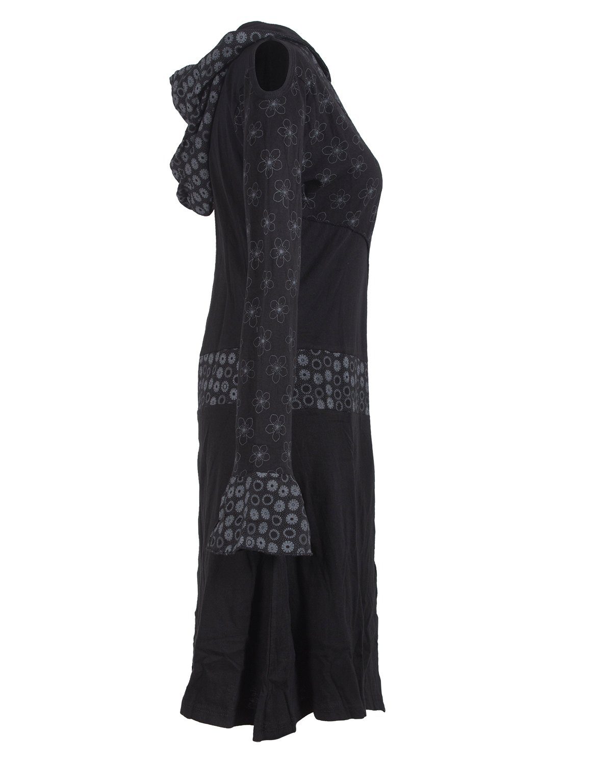 Damen Kleider Vishes Zipfelkleid Langarm Blümchen Kapuzenkleid mit V-Ausschnitt Hippie, Hoodie, Boho, Elfen Style