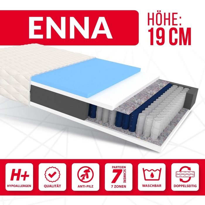 Taschenfederkernmatratze ENNA FDM 19 cm hoch (1) Wendematratze 7 Zonen H2/H3 Höhe 19 cm H2