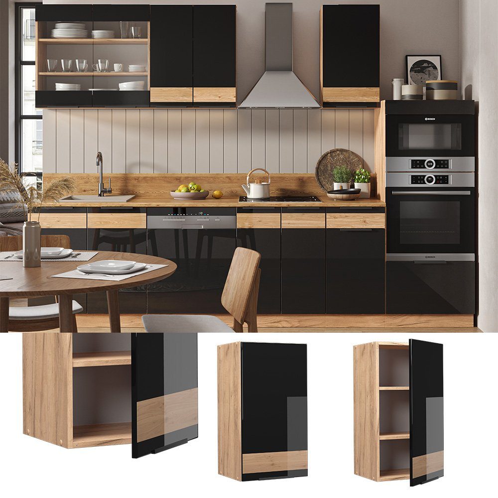 Vicco Hängeschrank Fame-Line, Schwarz Hochglanz/Goldkraft Eiche, günstig online kaufen
