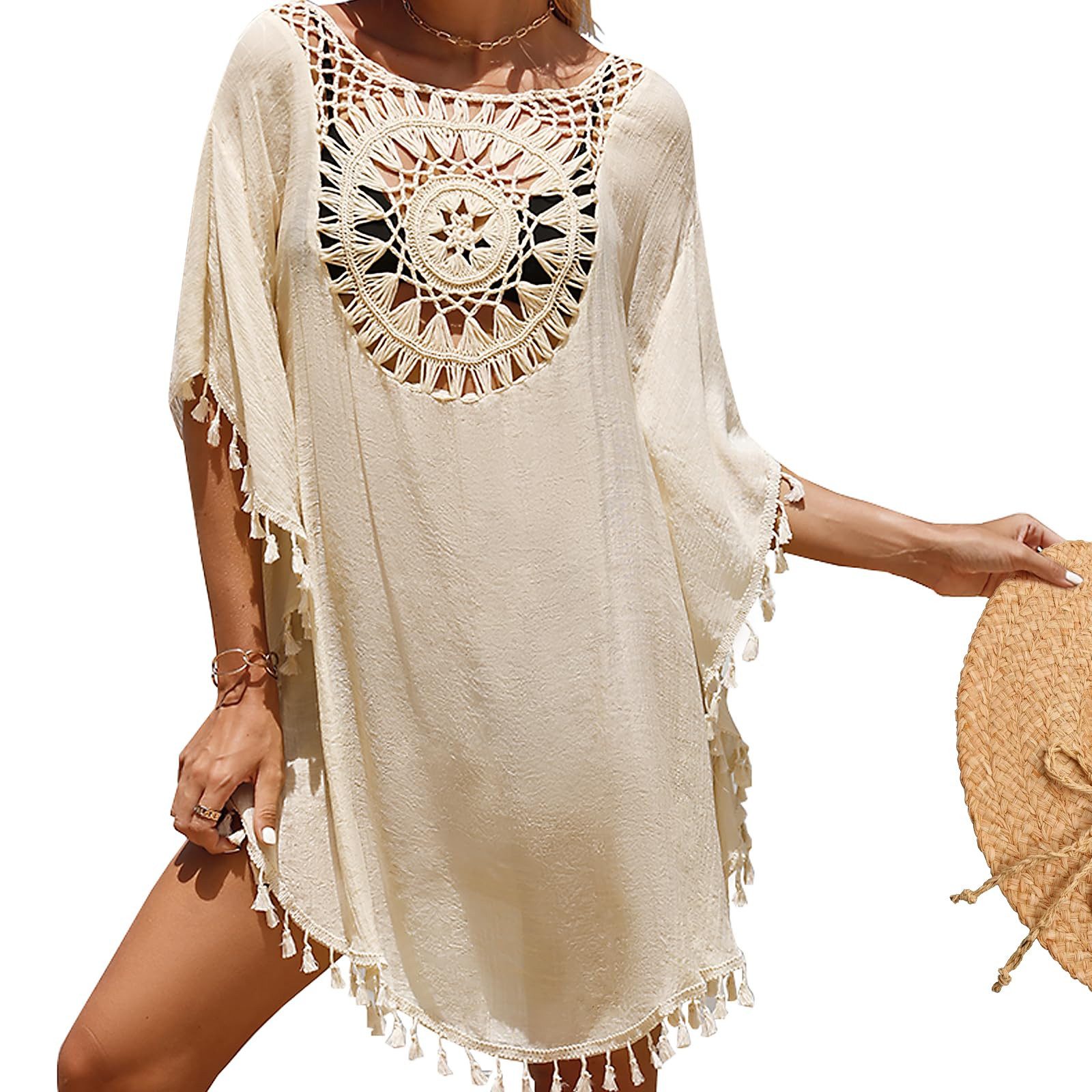 RWEUOQ Blusenkleid Strand-Tunika mit Fransen für günstig online kaufen