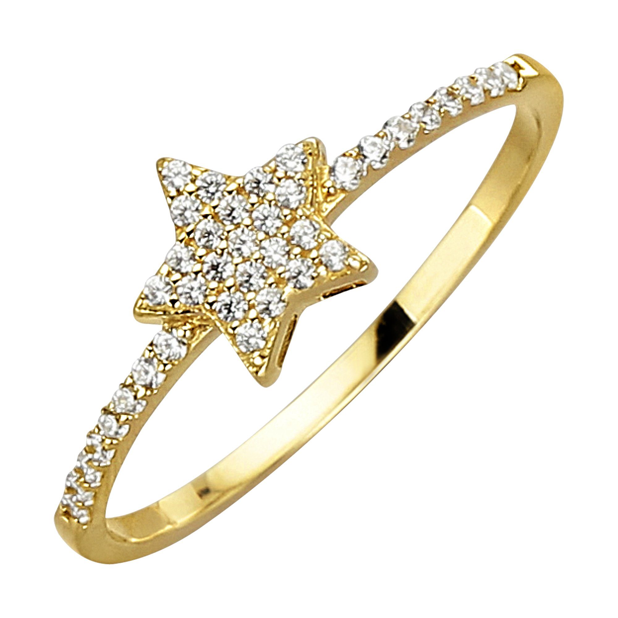 Fingerring 375 Gold mit Stern-Motiv und Zirkonia weiß