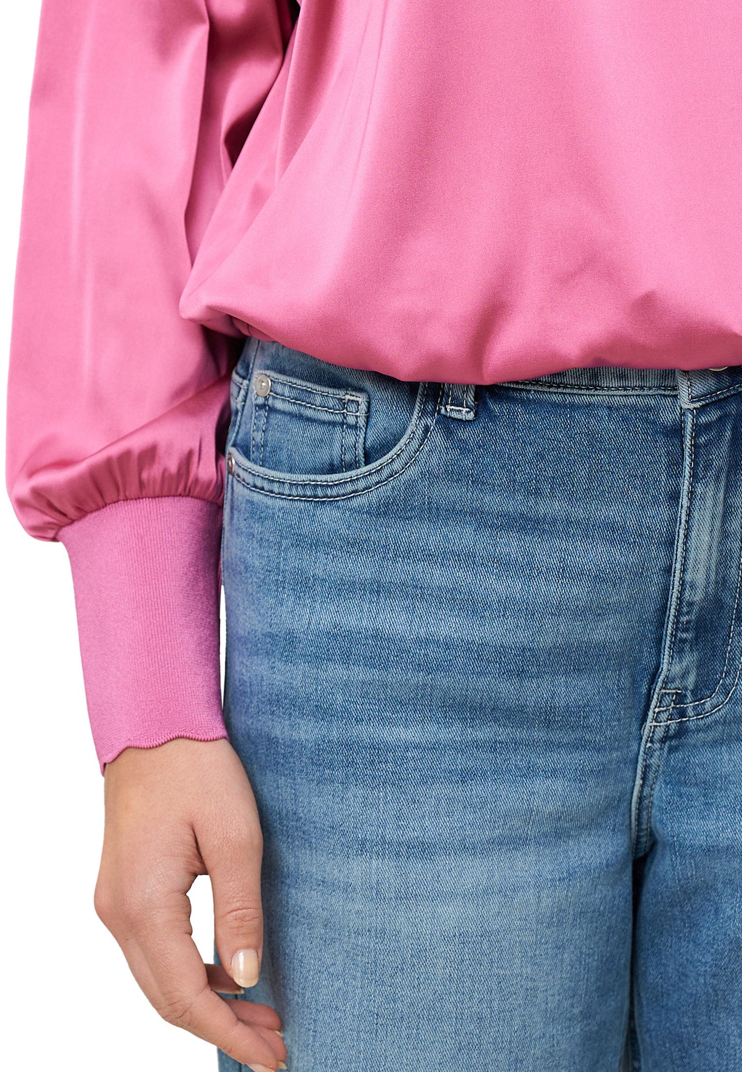 Zero Satinbluse Damen mit Strickbündchen