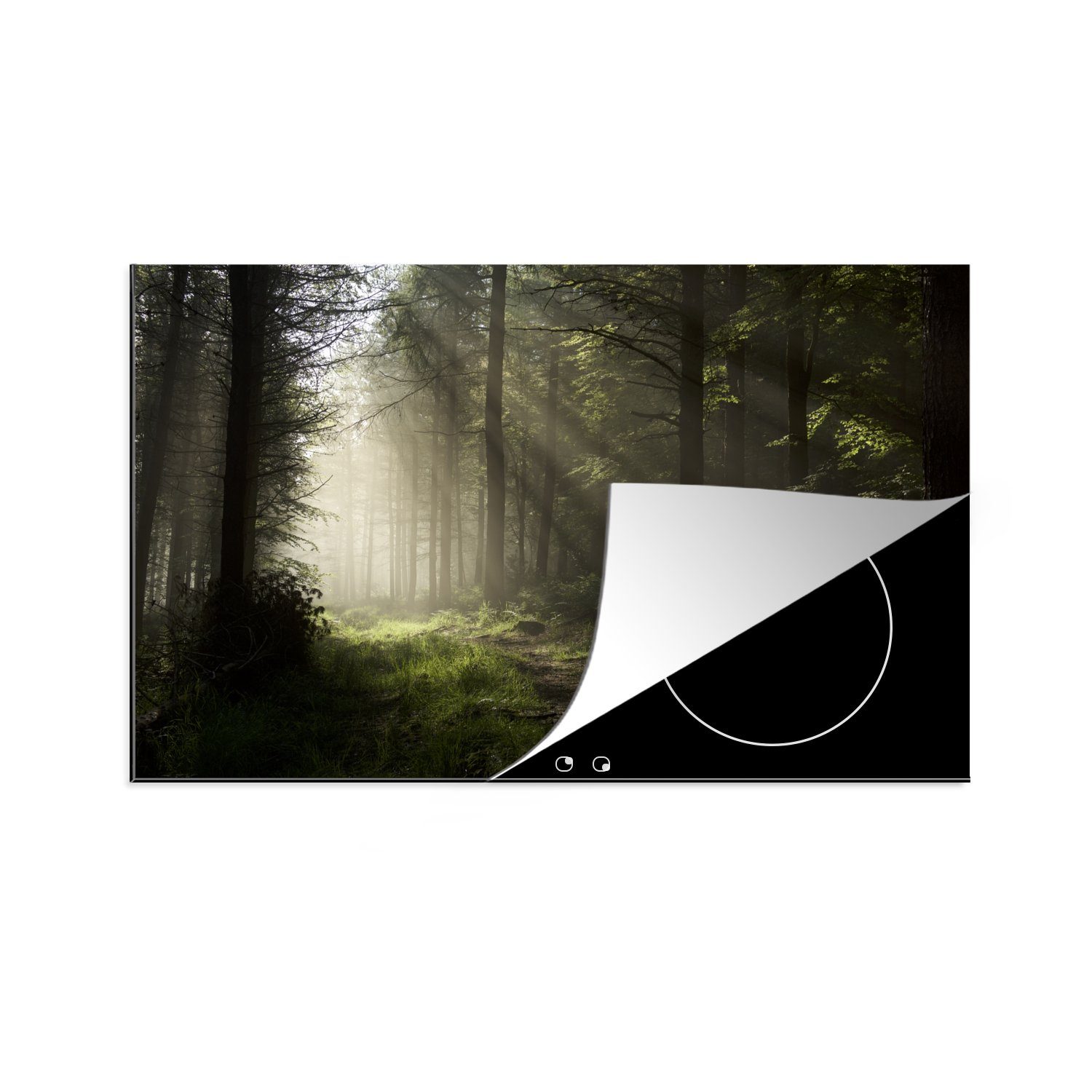 MuchoWow Herdblende-/Abdeckplatte Wald - Baum - Nebel, Vinyl, (1 tlg), 81x52 cm, Induktionskochfeld Schutz für die küche, Ceranfeldabdeckung