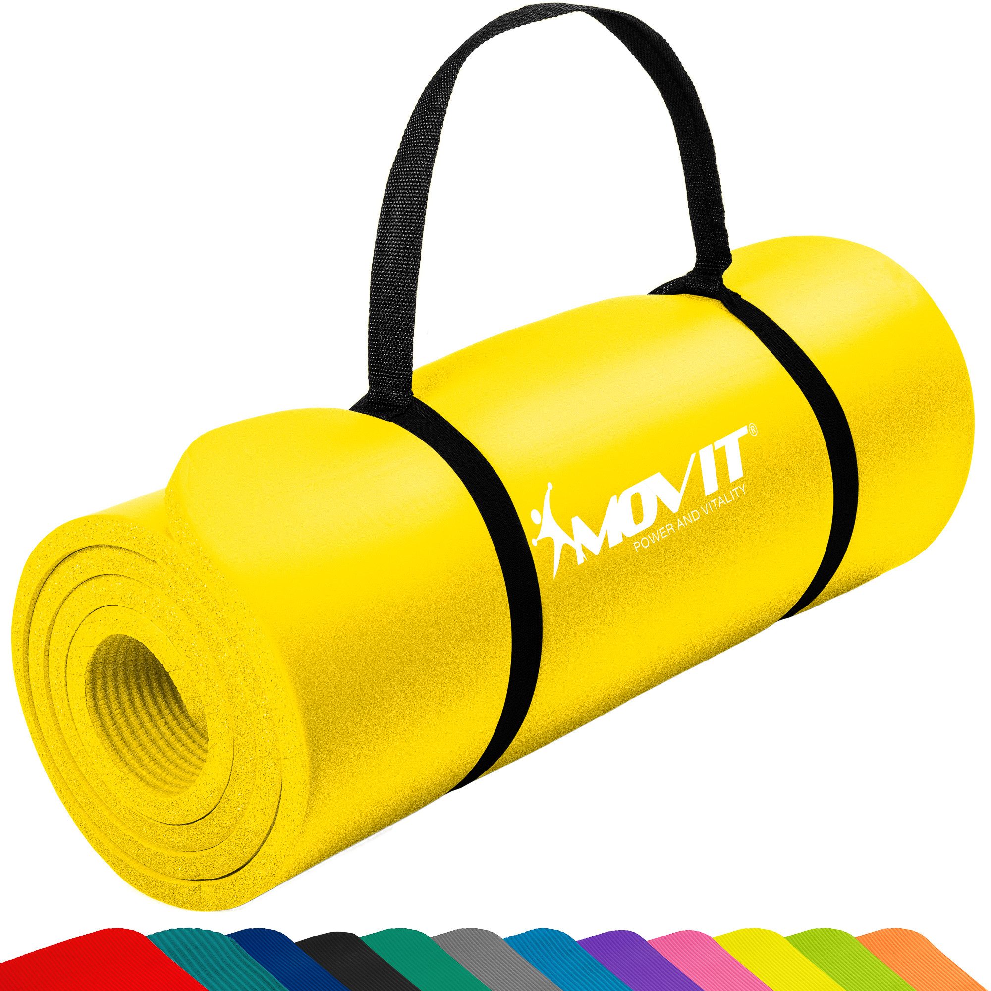 MOVIT Yogamatte XXL Pilates Gymnastikmatte, Yogamatte, Training (Schadstoffgeprüft, mit Verschlussband), 190x100x1,5cm oder 190x60x1,5cm oder 183x60x1,0cm, Größen-, Farbwahl