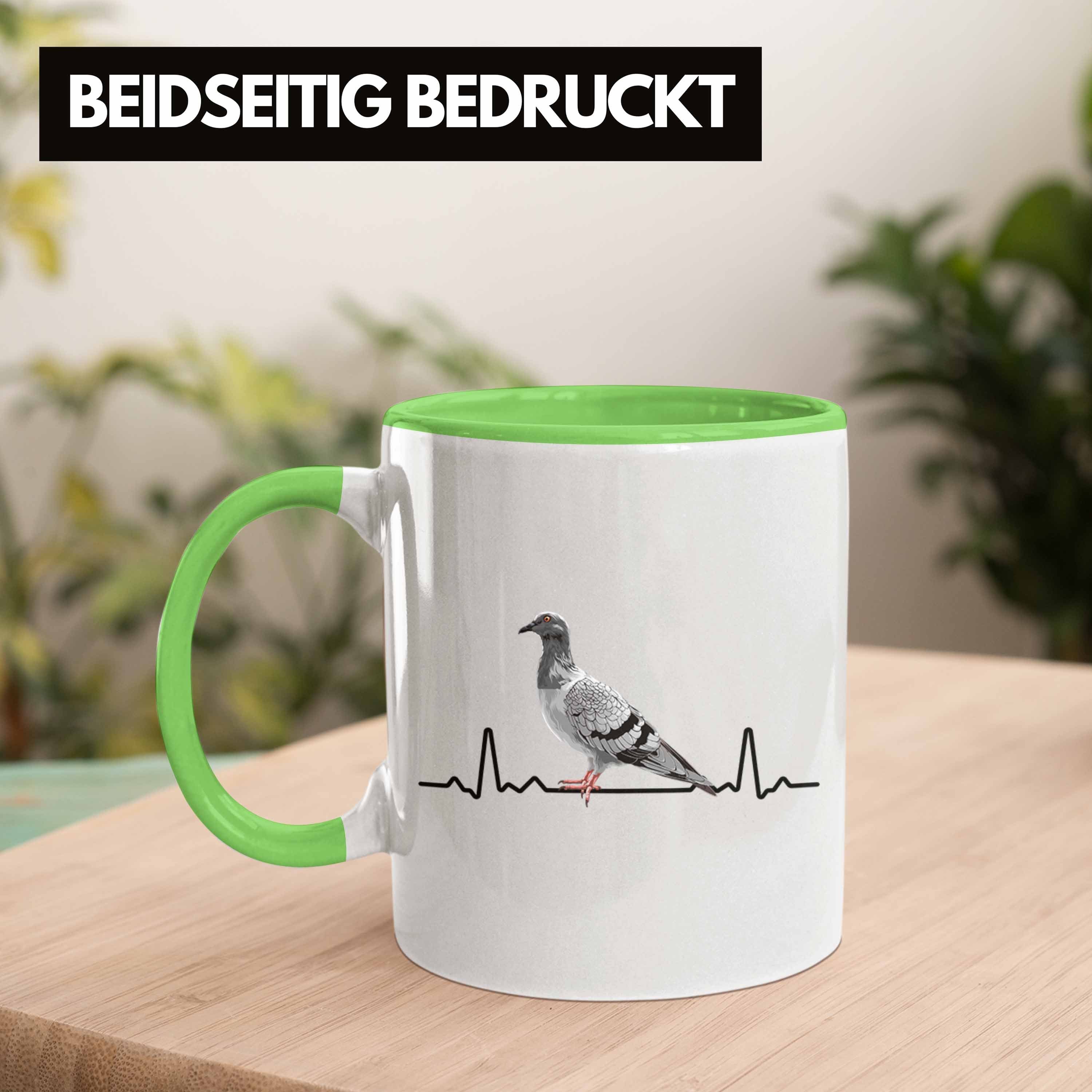 Tasse Trendation Geschenk Zubehör Tasse Lustiger Tauben - Zaubenzucht Taubenzüchter Grün Herzschlag Spruch Becher Taubenliebhaber Trendation Taubenflüsterer