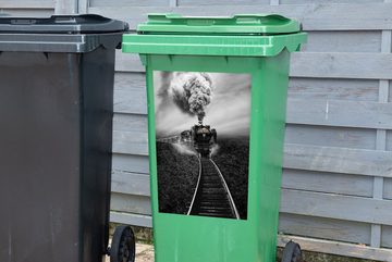 MuchoWow Wandsticker Dampfzugfahrten in Schwarz-Weiß (1 St), Mülleimer-aufkleber, Mülltonne, Sticker, Container, Abfalbehälter
