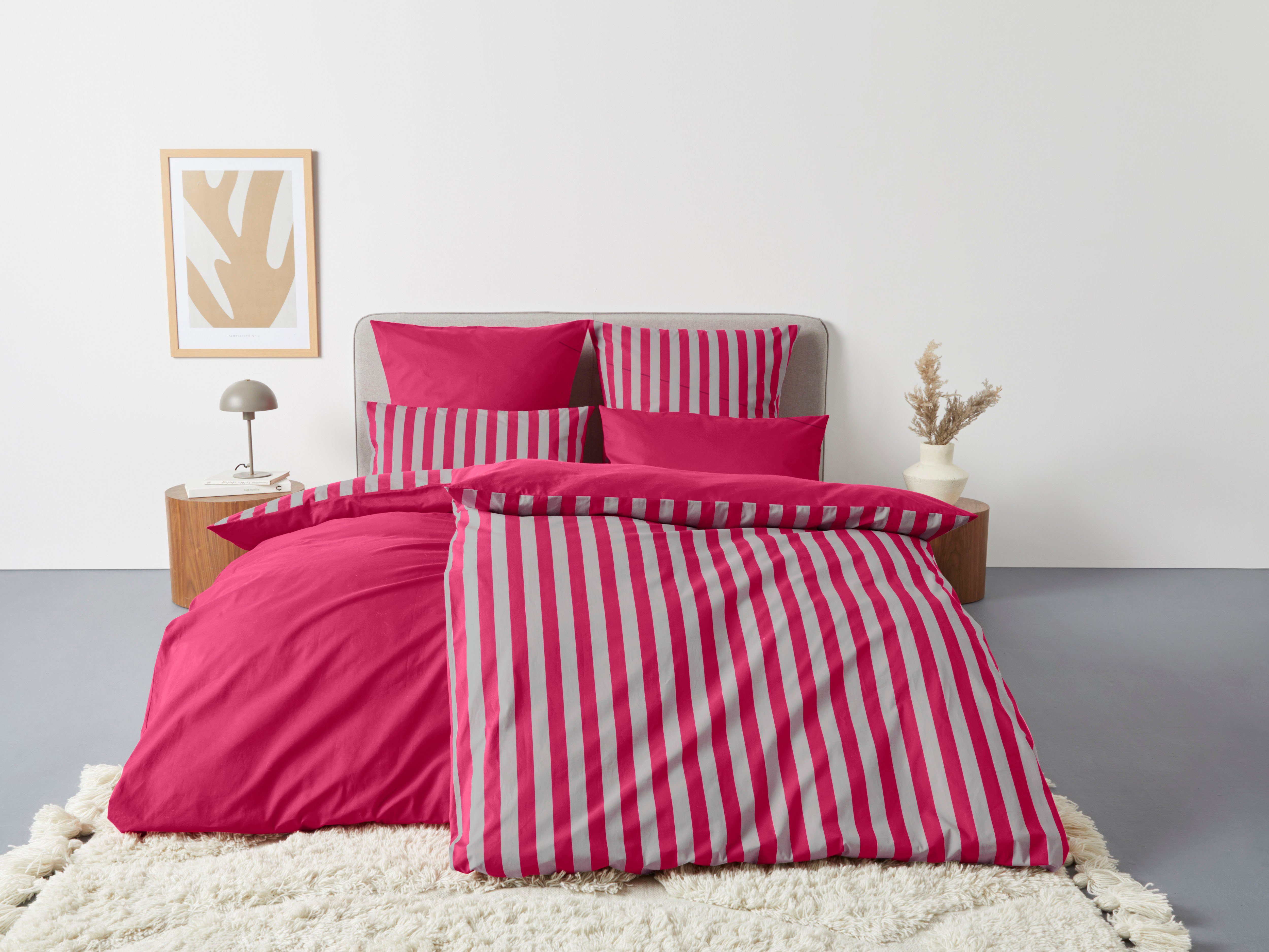 OTTO home Wendebettwäsche Greta in verschiedenen Qualitäten, Renforcé, 2 teilig, Bettwäsche mit Streifen, ab 135x200 cm, NEU: auch in Fleece Qualität