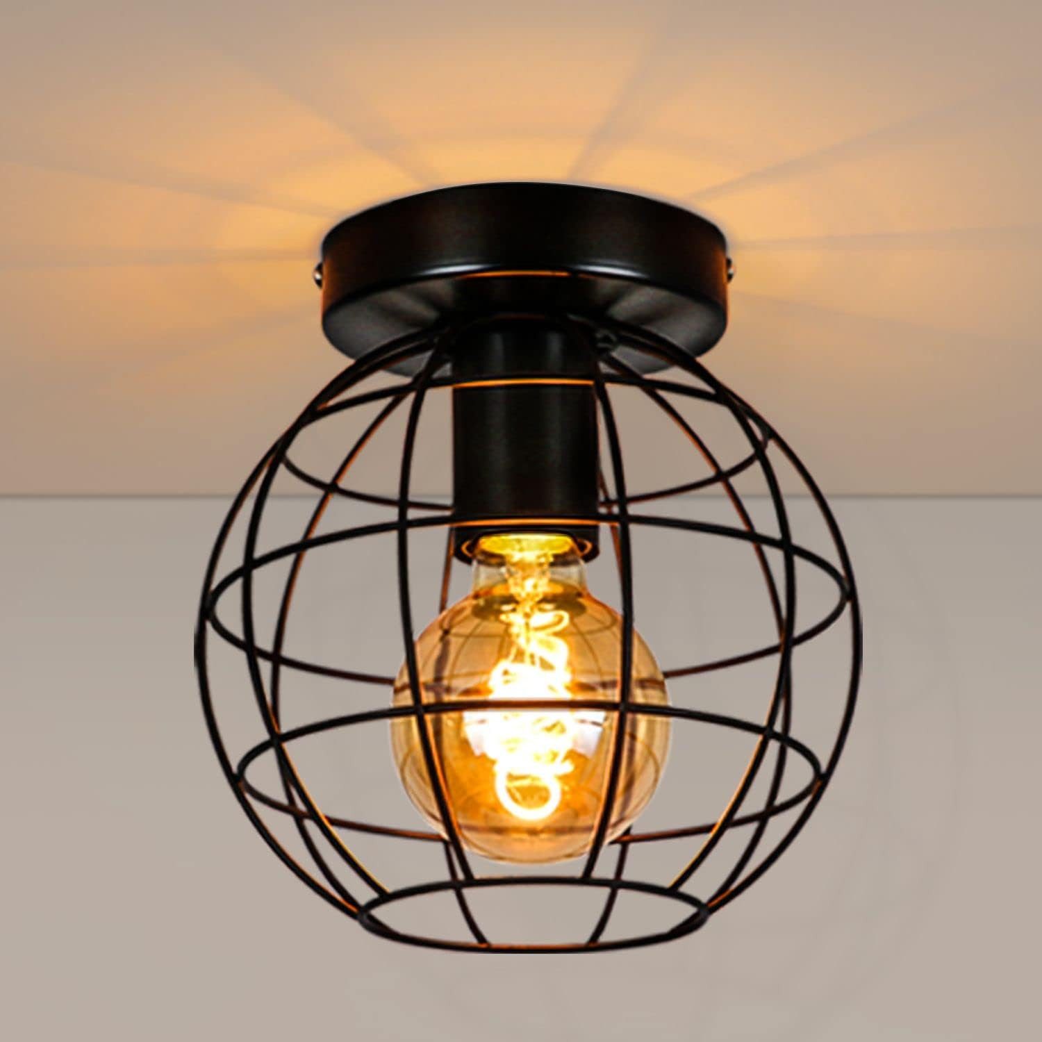 ZMH Deckenleuchte Wohnzimmer E27 Schwarz Lampenschirm Vintage Deckenlampe F günstig online kaufen