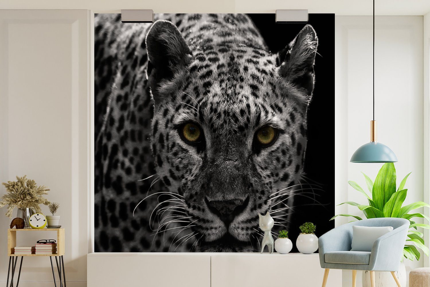 Leopard MuchoWow Matt, Weiß, Fototapete Vinyl Wohnzimmer (5 bedruckt, für oder Tapete Wandtapete Schlafzimmer, Schwarz - St), -
