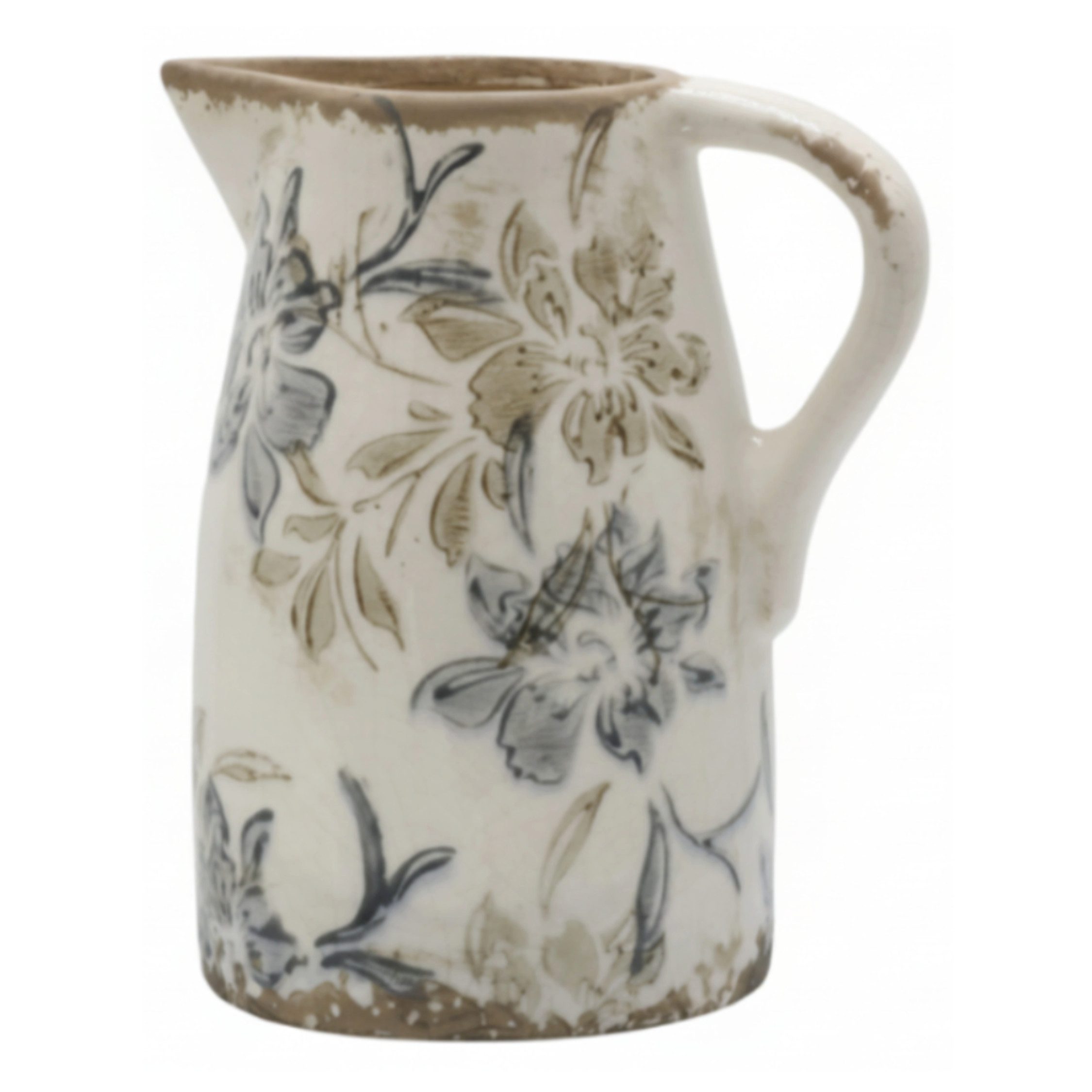 Chic Antique Dekovase Chic Antique Croix Kanne – Creme mit floralem Muster
