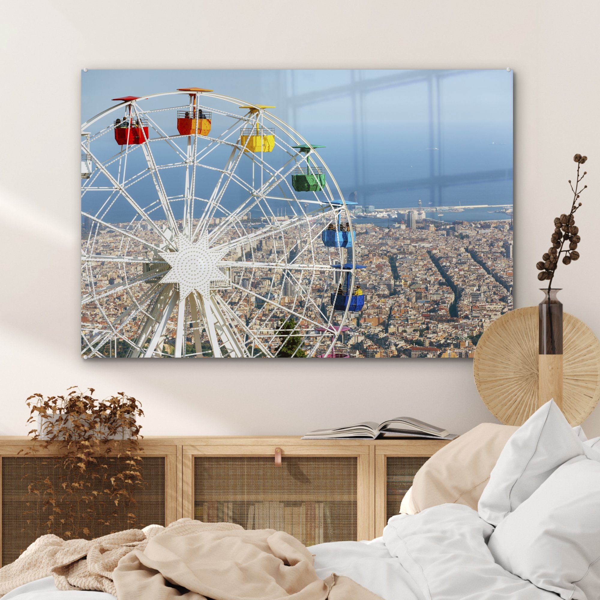 MuchoWow Acrylglasbild Riesenrad - - Schlafzimmer Wagen Barcelona, Regenbogen Wohnzimmer Acrylglasbilder & St), - (1