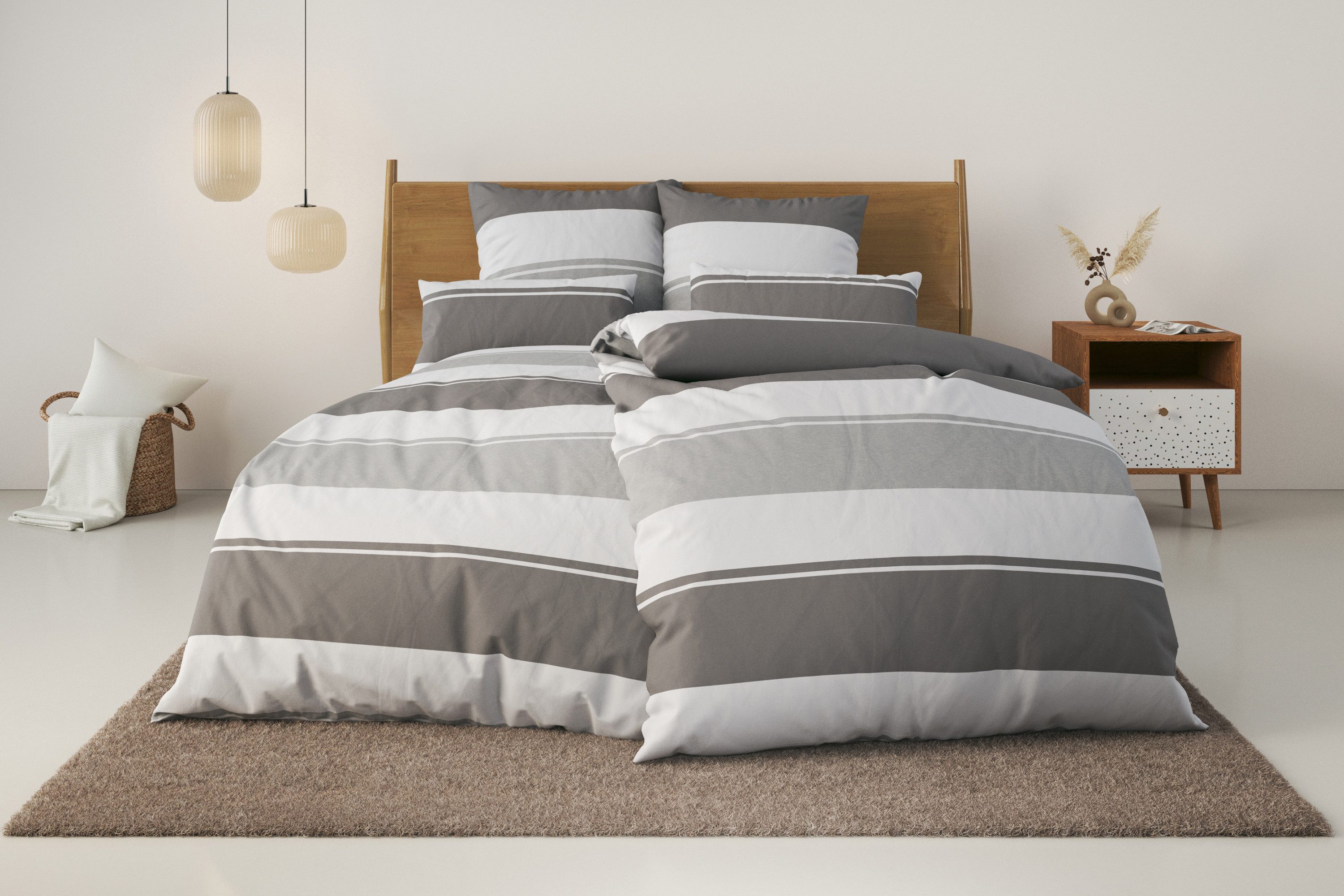 OTTO home Bettwäsche Yonne, Flanell PREMIUM, 2 teilig, in frischen Farben, gestreifte Bettwäsche, ab Gr. 135x200 cm