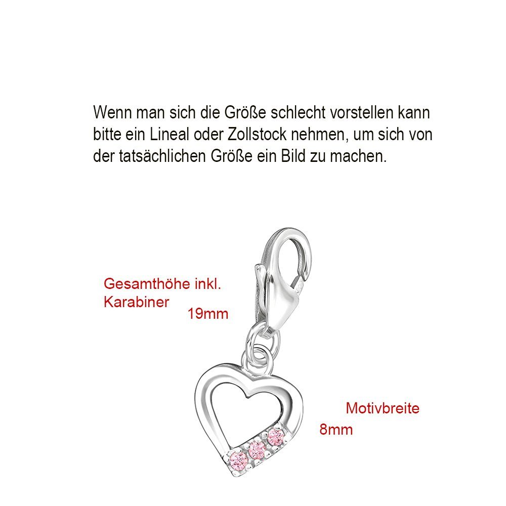 Limana Charm Herz rosa Zirkonia Anhänger 925 Silber Karabiner für Armband Kette Damen