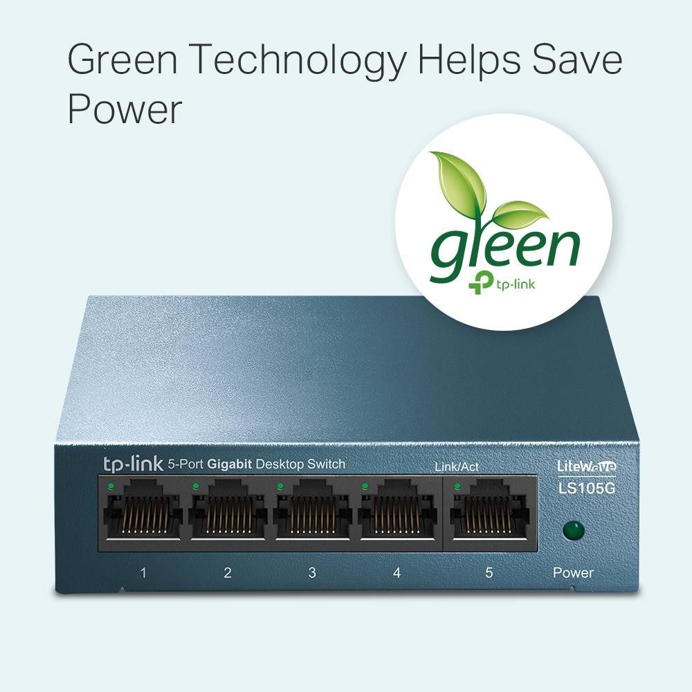 tp-link LS105G Netzwerk-Switch (5-Port Gigabit Desktop Switch Unmanaged LiteWave Metallgehäuse Blau)